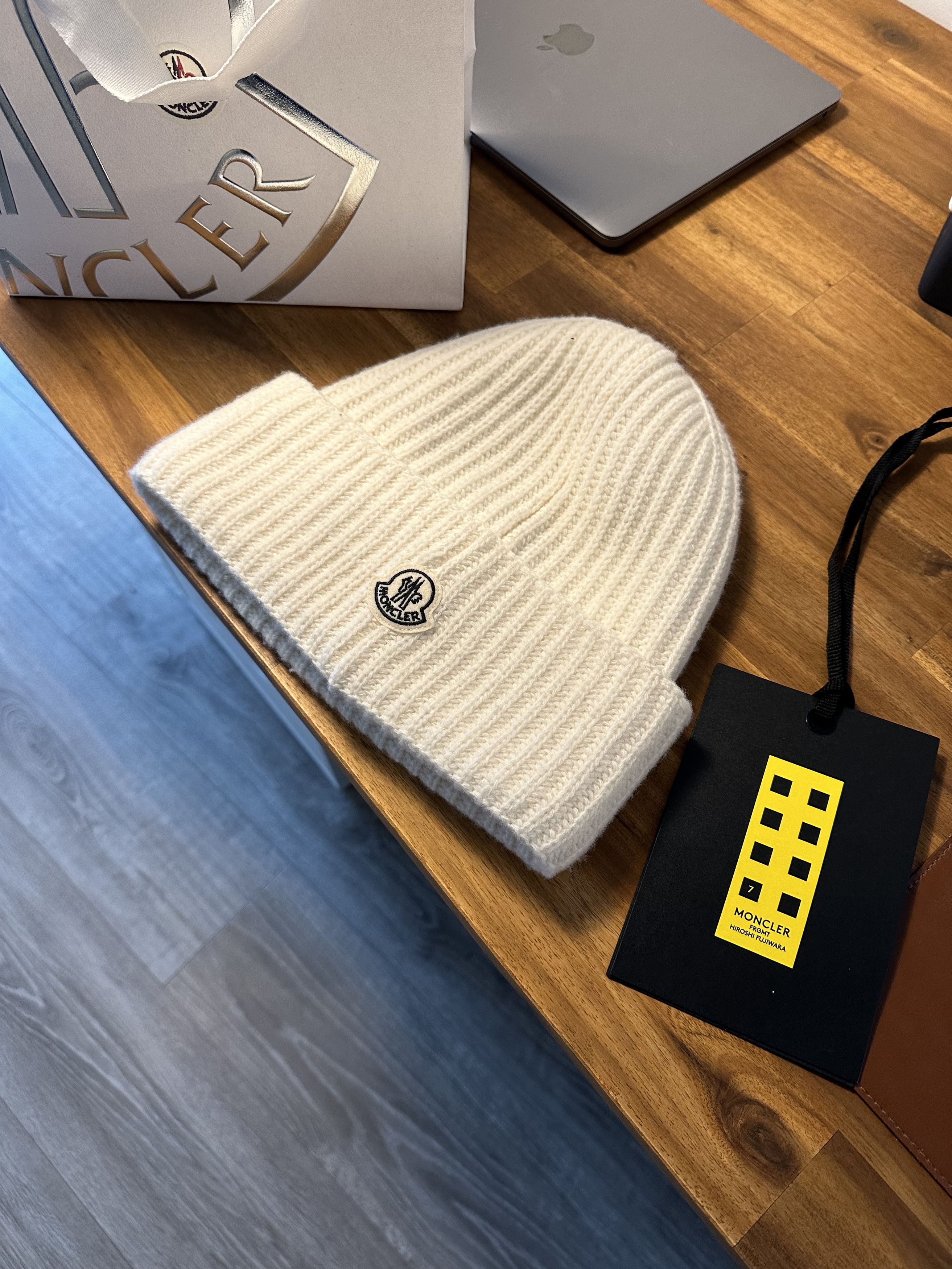 image of Fragment Design x Moncler White - Moncler X Fragment Beanie - / Unworn, Men's