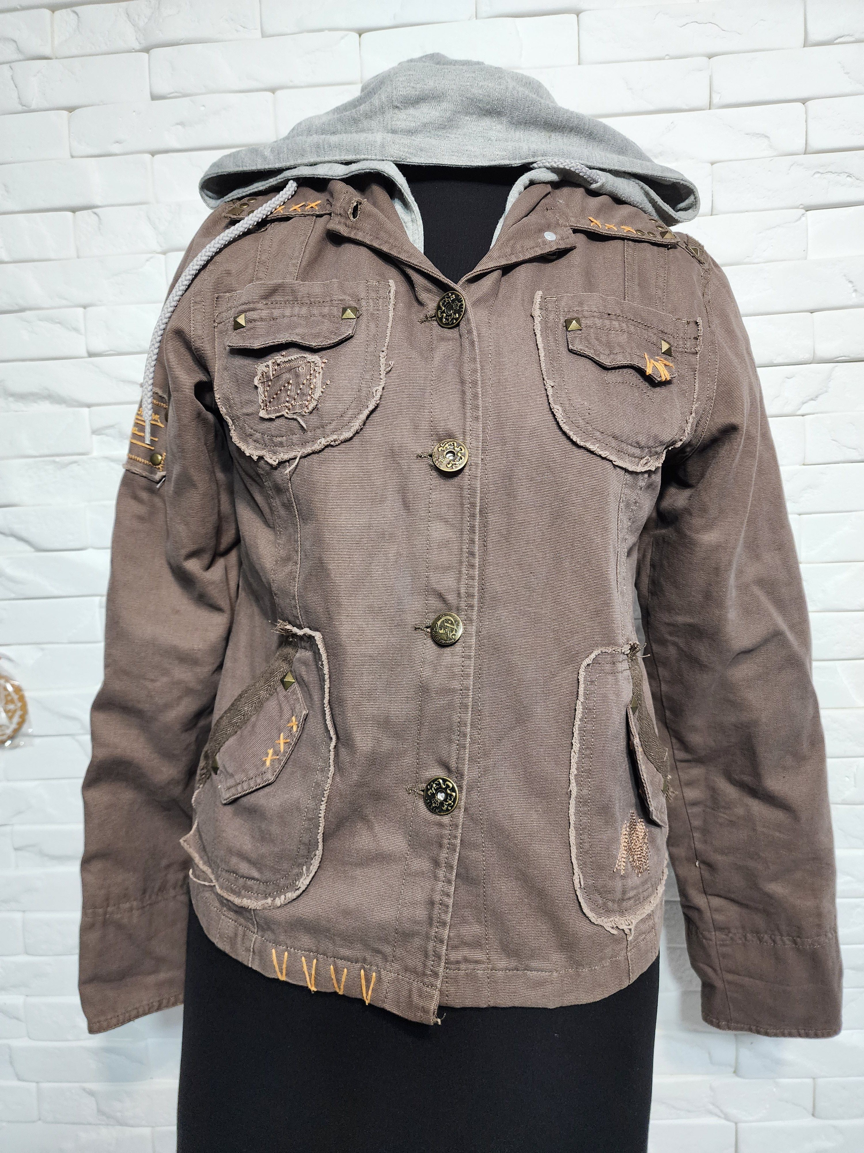 Other Brown Denim Jacket: Women's Cotton Hooded Coat Size L / US 10 / IT 46 - 1 Thumbnail
