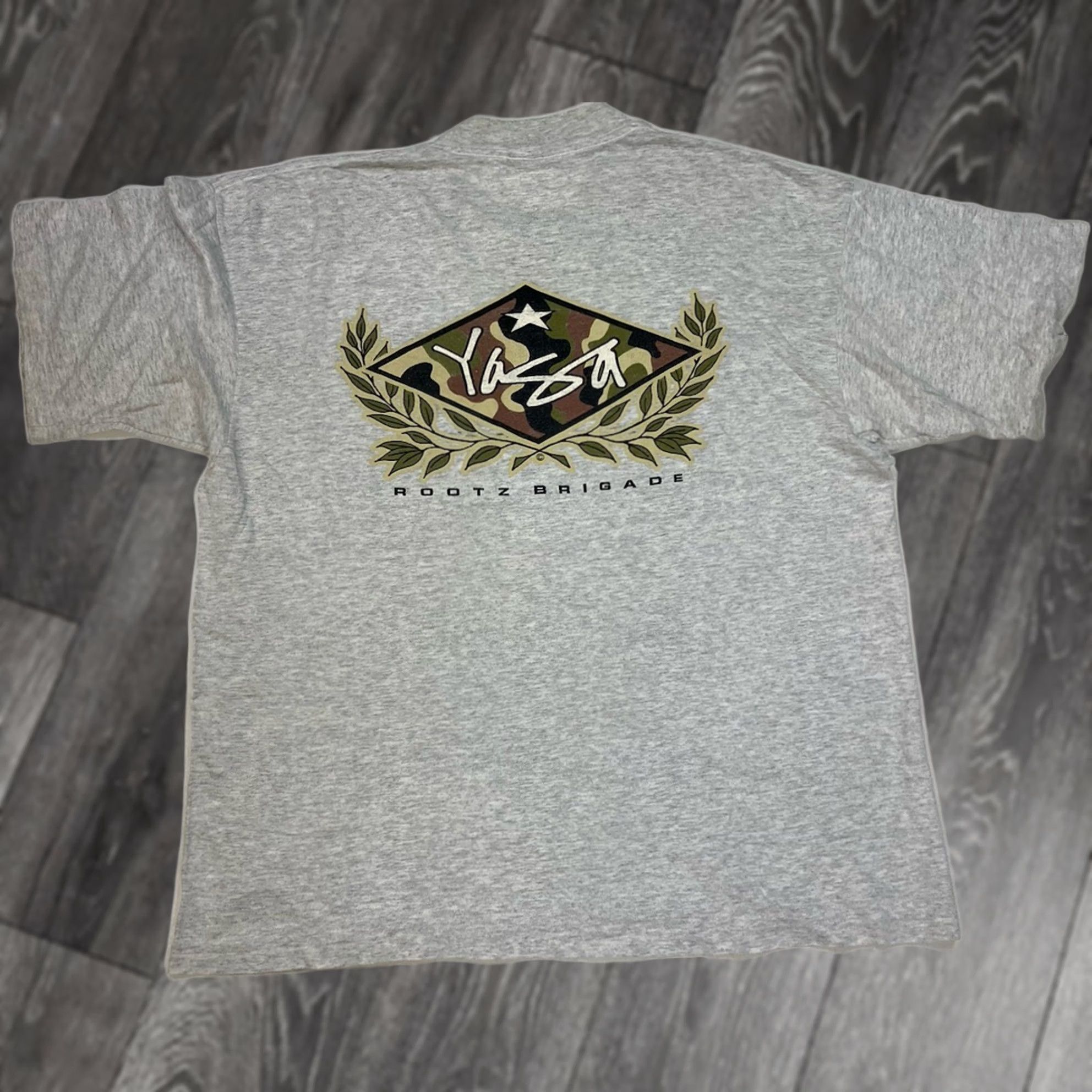 SAS VINTAGE Yasa Rootz Brigade Graphic T-shirt Men Large Gray USA 90s Single Stitch Size US L / EU 52-54 / 3 - 1 Thumbnail