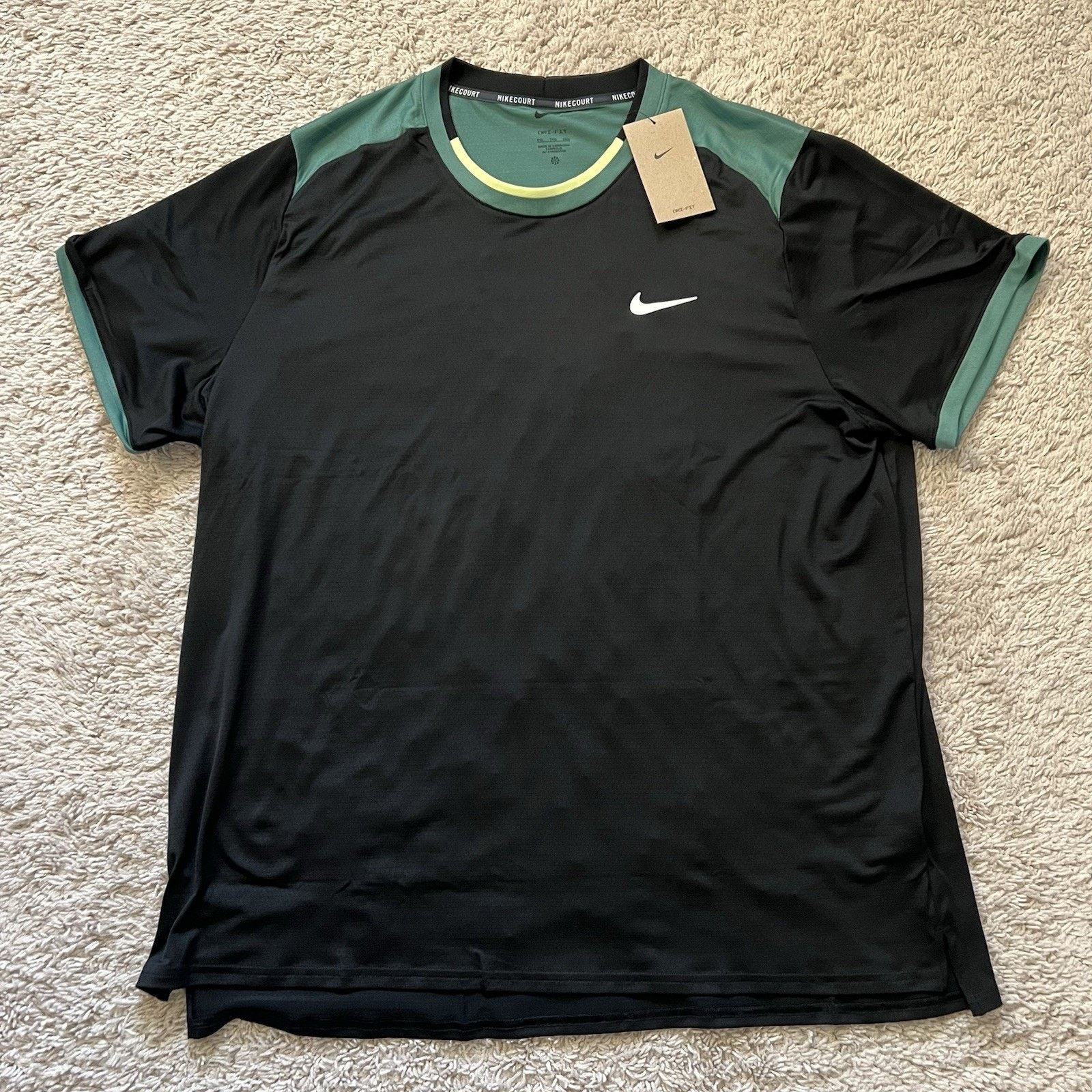 Nike Nike Court Dri-FIT Advantage Black Green Tennis Shirt 2XL Size US XXL / EU 58 / 5 - 3 Thumbnail