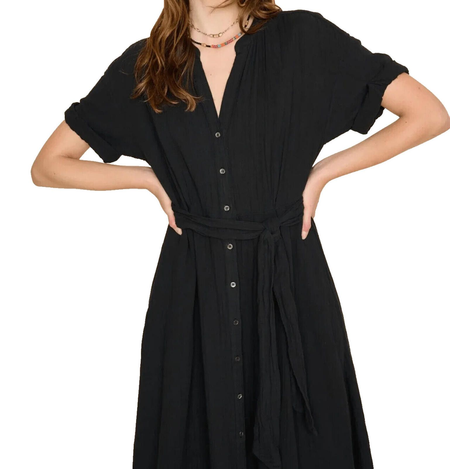Designer Xirena Women Small Black Cate Midi Dress Belted Cotton Maxi Size S / US 4 / IT 40 - 3 Thumbnail