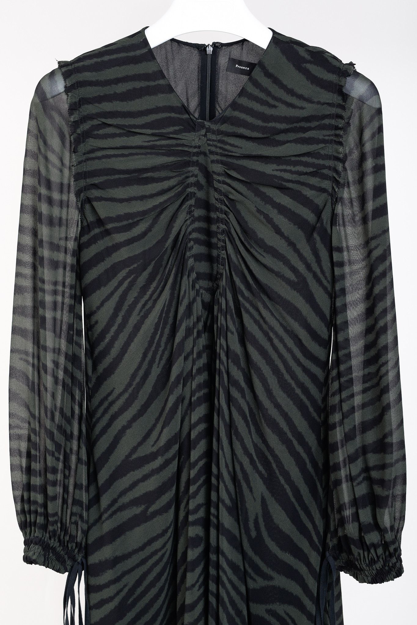Proenza Schouler Proenza Schouler Green & Black Zebra Silk Long-Sleeve Dress Size M / US 6-8 / IT 42-44 - 3 Thumbnail