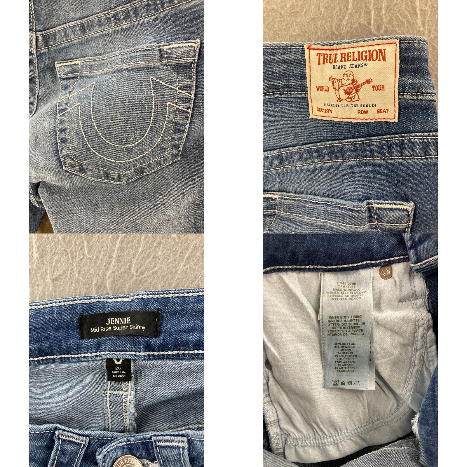 True Religion True Religion Jeans Womens 26 Mid Rise Super Skinny Jennie Raw Hem Blue Denim 5-Pocket Design Size 26" / US 2 / IT 38 - 8 Thumbnail