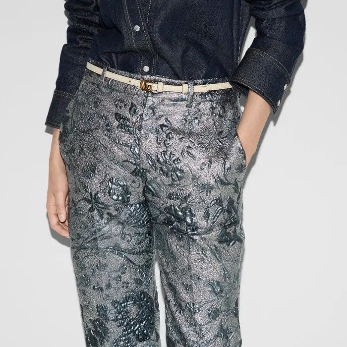Gucci o1B3y1r0526 Flared Floral Lamé Brocade Pant in Blue Size 30" / US 8 / IT 44 - 5 Thumbnail