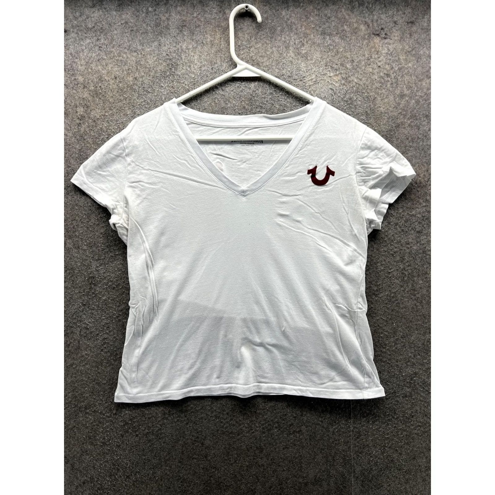 True Religion VINTAGE? No — True Religion Shirt Womens Large White V Neck Logo Short Sleeve Jersey Top Size L / US 10 / IT 46 - 2 Thumbnail