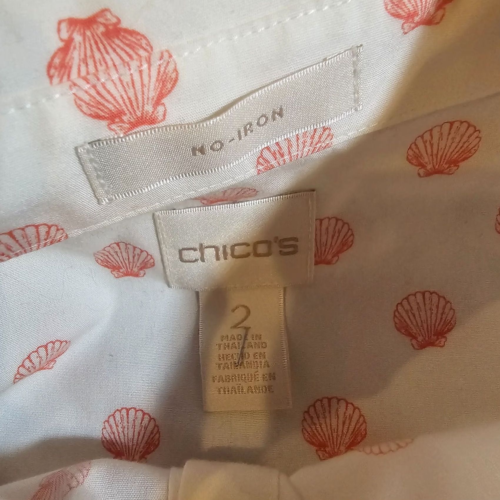 Vintage Chicos Top Shirt Womens Large White Pink Shell Beach Button Long Sleeve Career Size L / US 10 / IT 46 - 4 Thumbnail