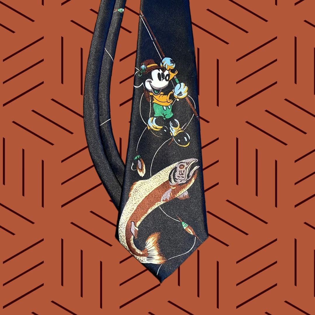 Vintage Mickey Mouse Tie Fashion Tie Black Disney Unisex Men Fly Fishing Fish Trout Dude Size ONE SIZE - 1 Thumbnail