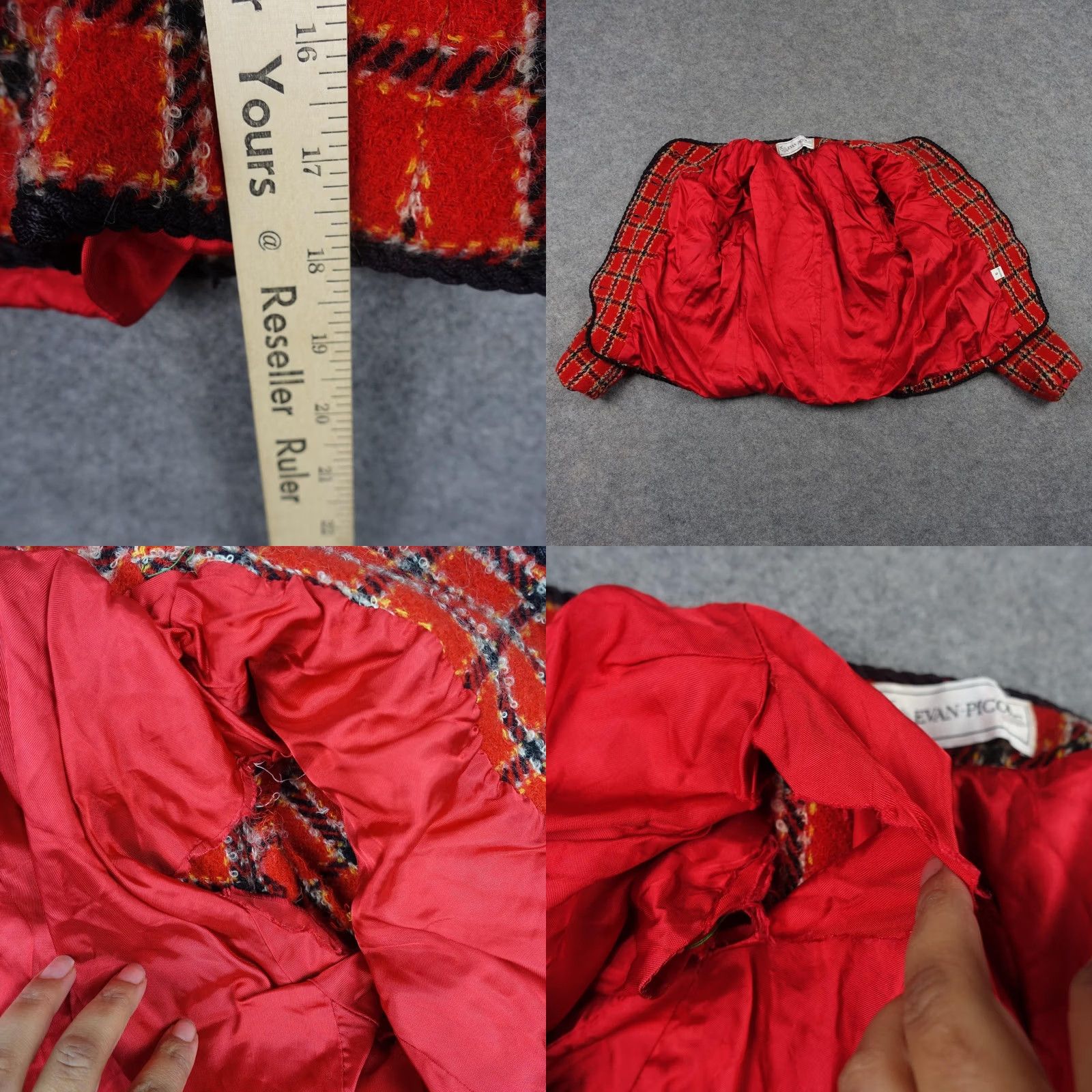 Evan Picone VINTAGE Evan Picone Jacket Womens 6 Red Plaid Wool Tweed Collarless Short Coat/Blazer USA Size M / US 6-8 / IT 42-44 - 9 Thumbnail