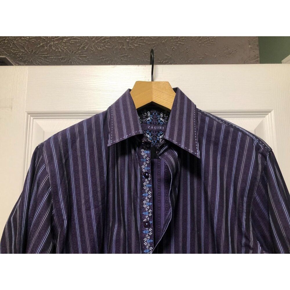 ZAGIRI zagiri men's purple 100%cotton casual shirt size: M Size US M / EU 48-50 / 2 - 3 Thumbnail