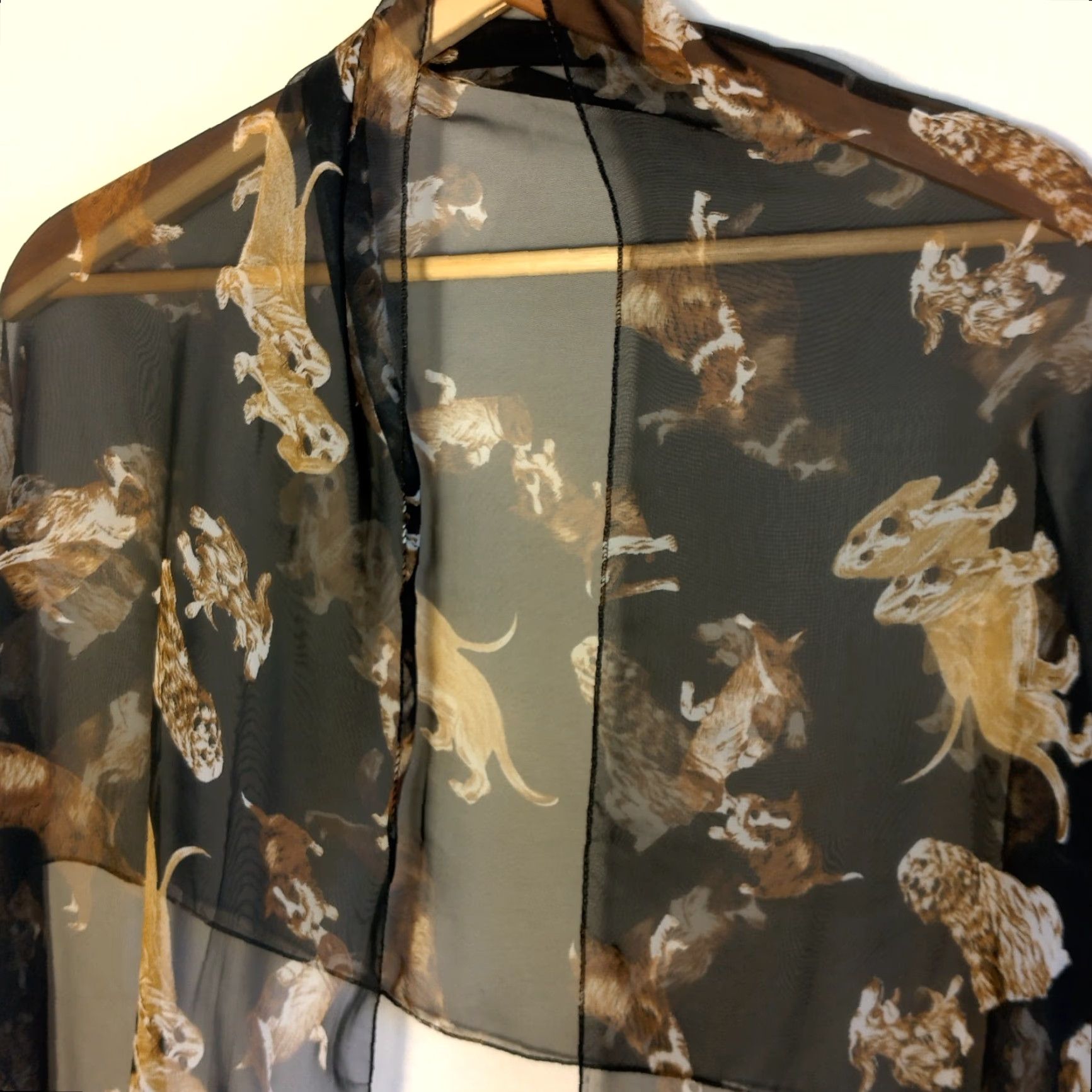 Vintage City Silk Scarf Black Sheer Polyester by City Silk Basset Hound Dogs Puppy 64" Size ONE SIZE - 4 Thumbnail