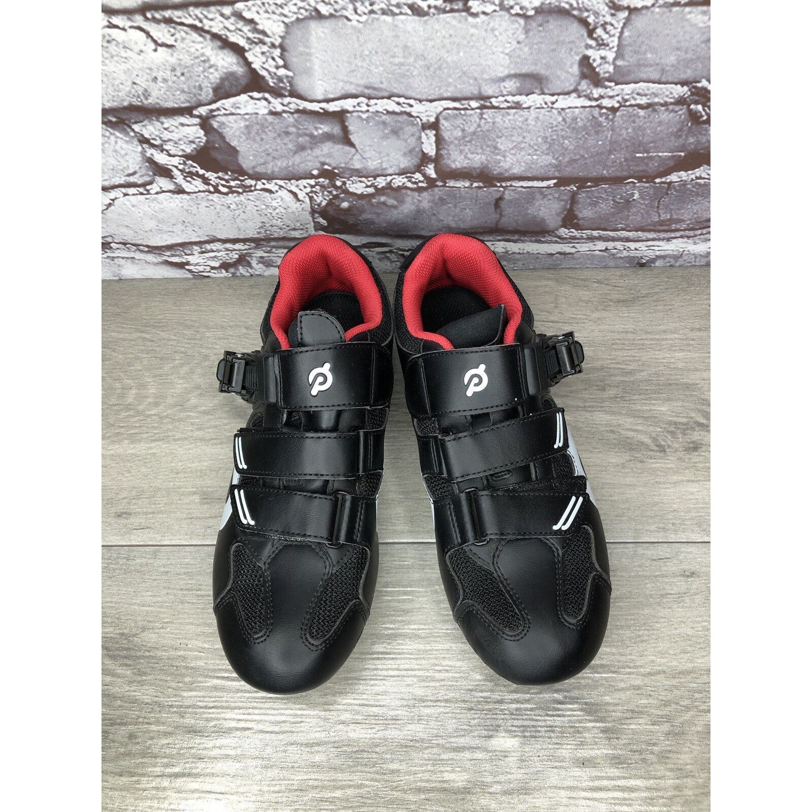 Other Peloton Cycling Shoes Black Leather Mesh White Red Strap Wom Size US 6.5 / IT 36.5 - 2 Thumbnail