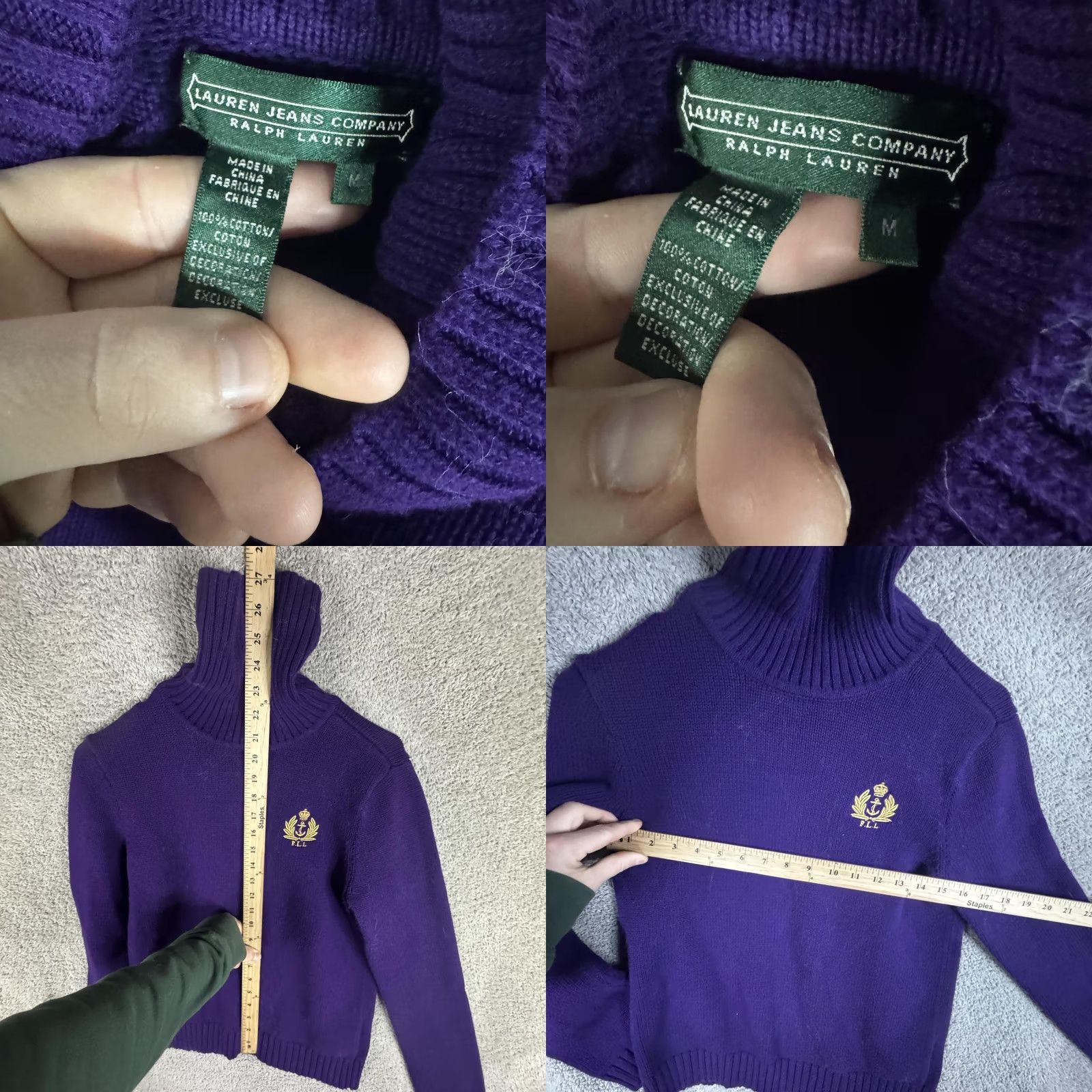 Logo 7 Ralph Lauren Sweater Womens Medium Purple Turtleneck Logo Pullover Knit 100% Cotton Raglan Logo Embroidered Nautical Size M / US 6-8 / IT 42-44 - 8 Thumbnail