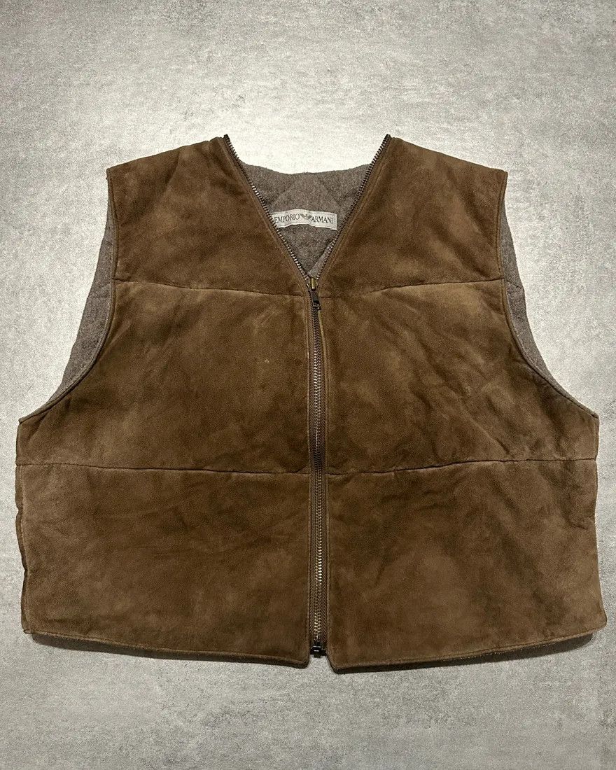 Emporio Armani × Vintage 1990s Emporio Armani Suede Brown Leather Vest Size US S / EU 44-46 / 1 - 1 Thumbnail