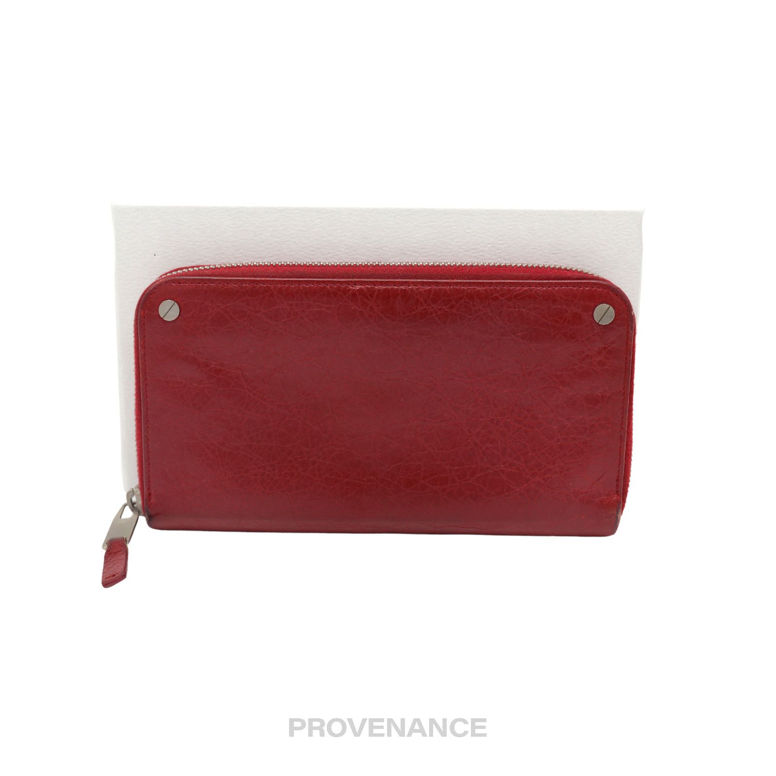 image of Balenciaga Screw Stud Long Zip Wallet - Red Leather, Women's