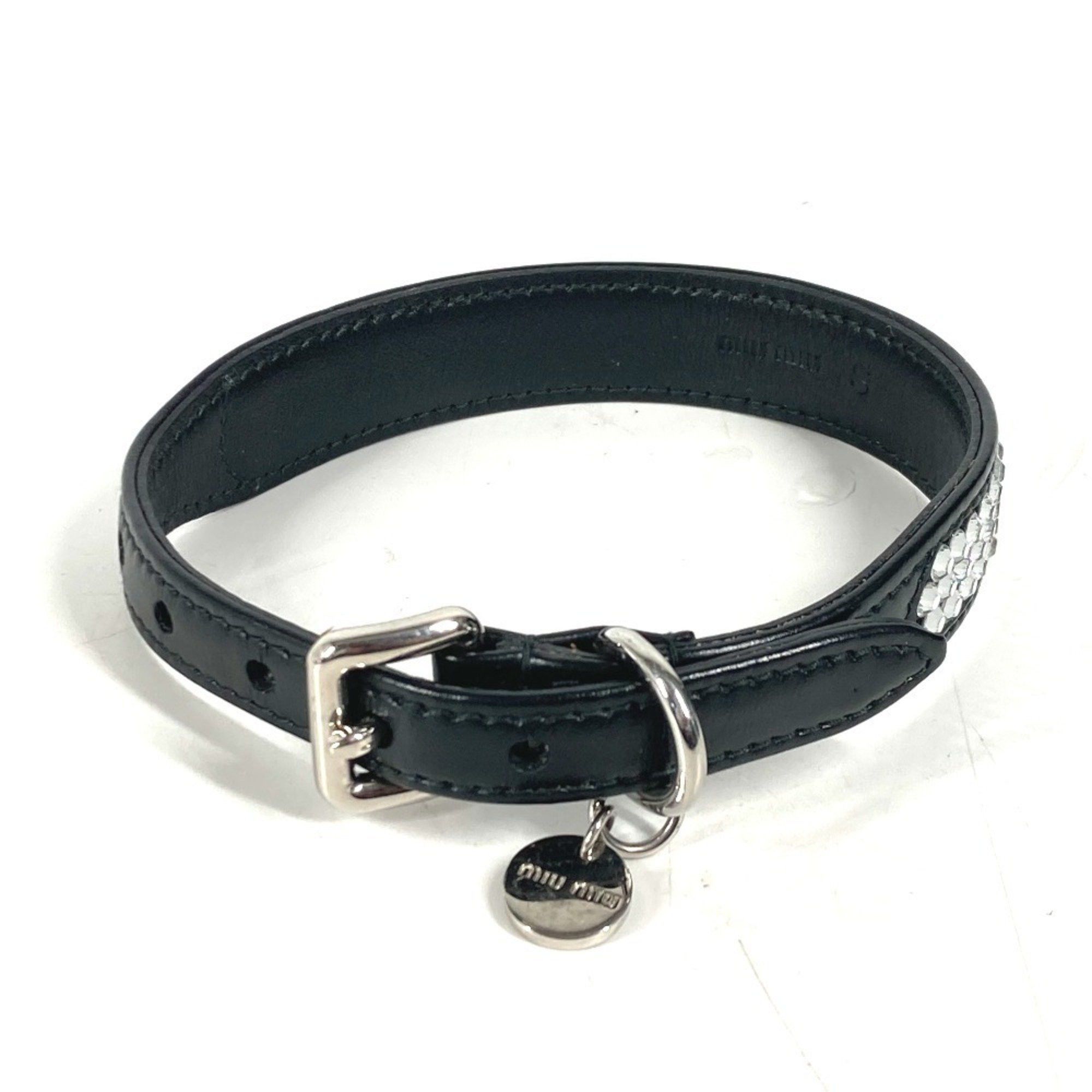 Miu Miu Miu Miu MIU Rhinestone Dog Pet Collar Leather Men's Women's Black Size ONE SIZE - 1 Thumbnail