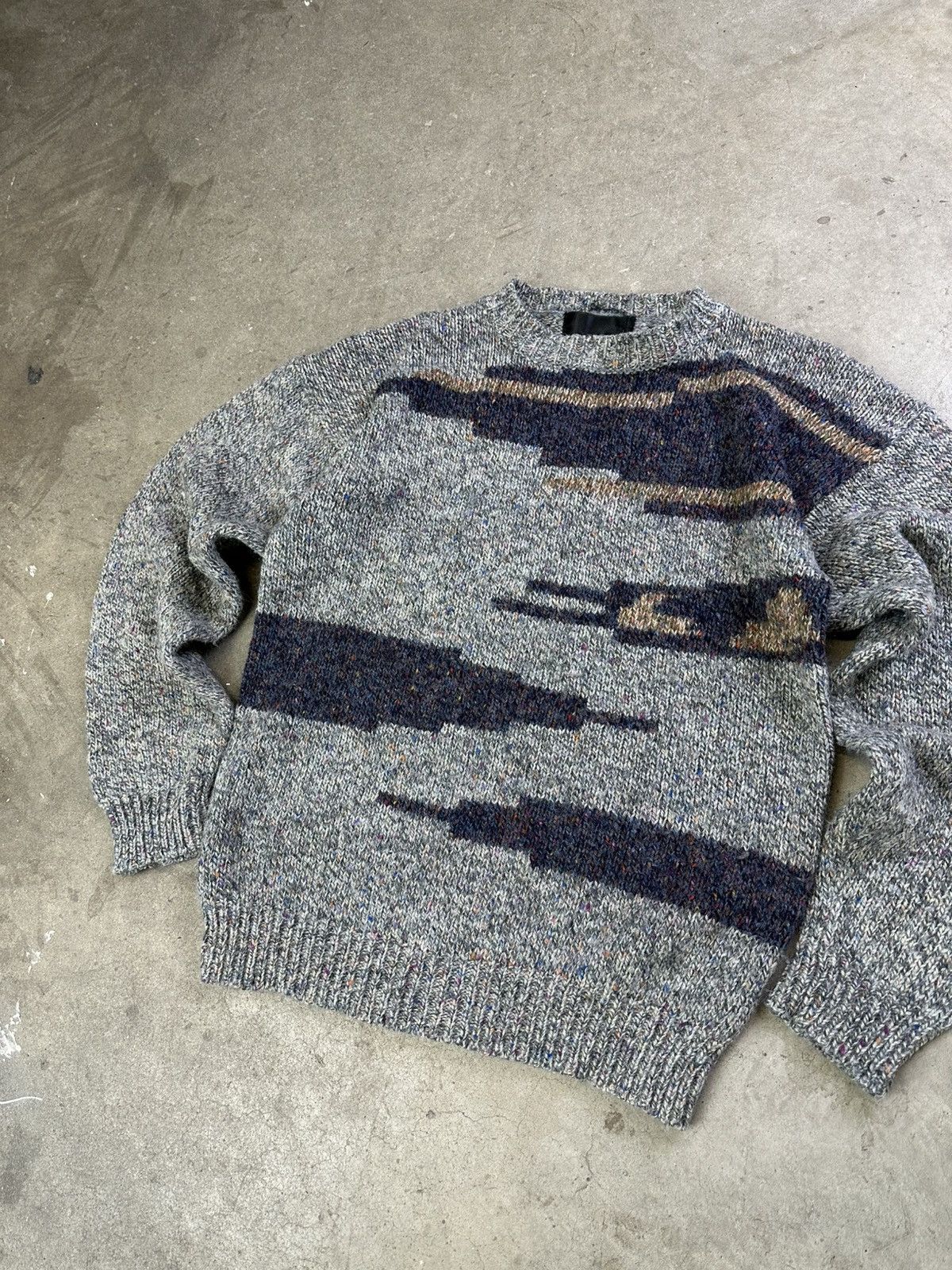 Vintage 90s Vintage Cable Knit Sweater Abstract Pattern Medium Grey Size US M / EU 48-50 / 2 - 2 Thumbnail