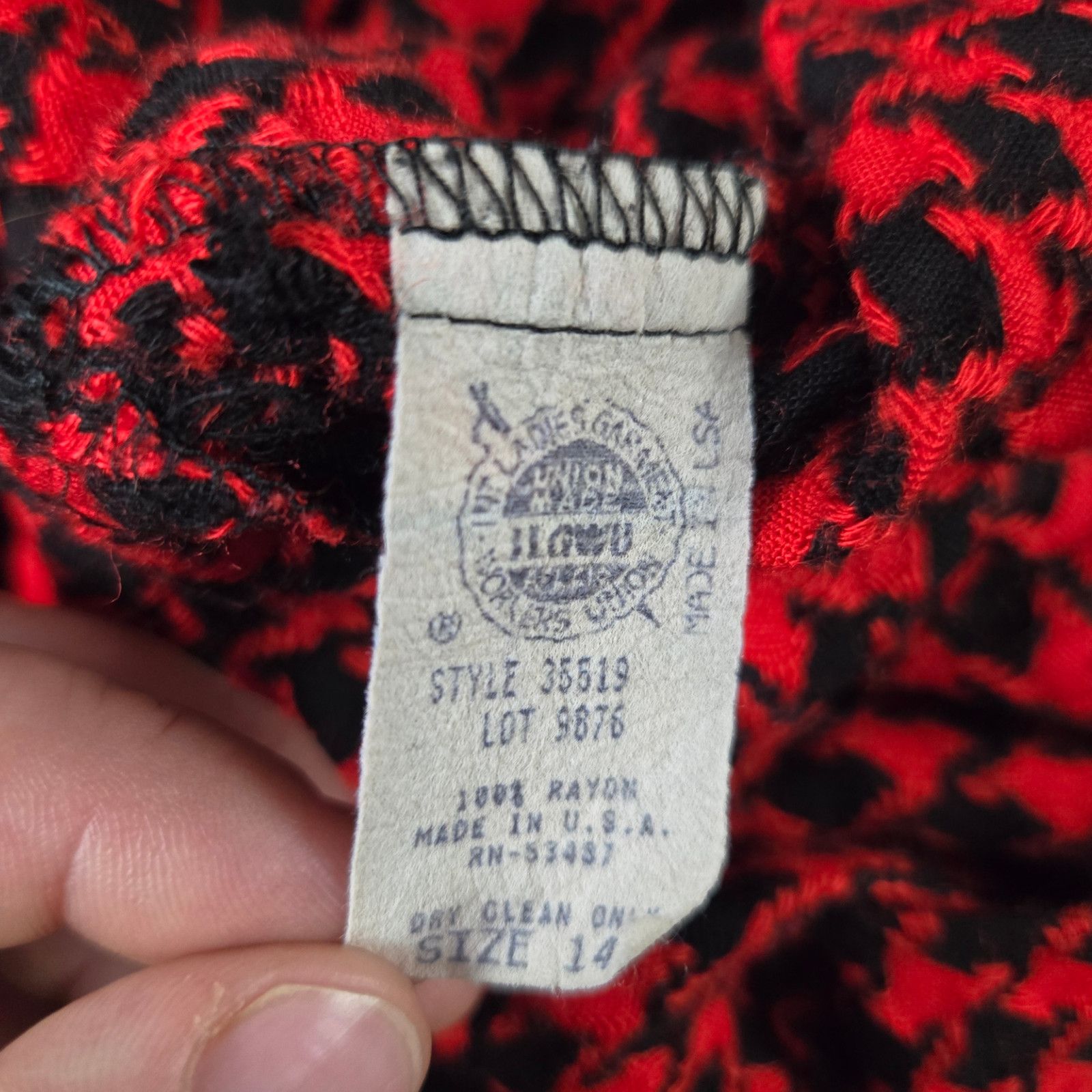 Vintage 80s Red Houndstooth Union Made Blazer Size Large Size XL / US 12-14 / IT 48-50 - 7 Thumbnail