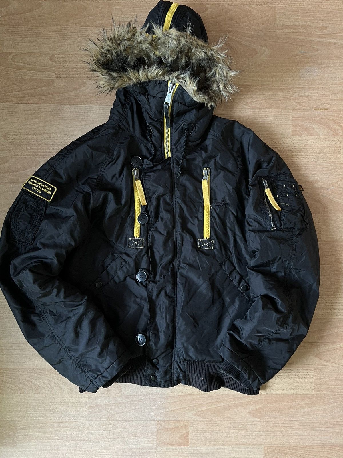 image of Alpha Industries Preflight Planning System Hooded Bomber in Black, Men's (Size Large)