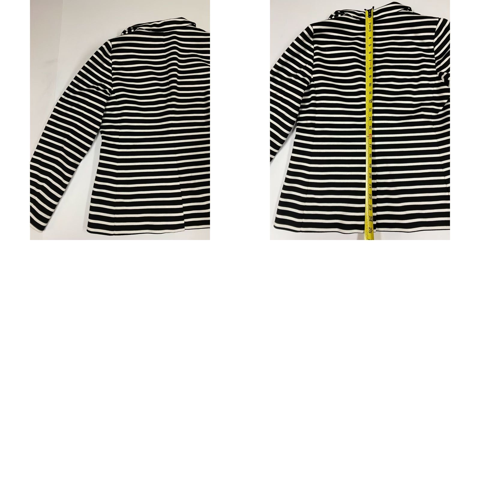 Vintage Chico's Blazer Shirt Womens 1 Black Striped Mid-Length Classic Stretch Lined Polyester Rayon Business Casual Winter Womens - no holes or tears Size XS / US 0-2 / IT 36-38 - 8 Thumbnail