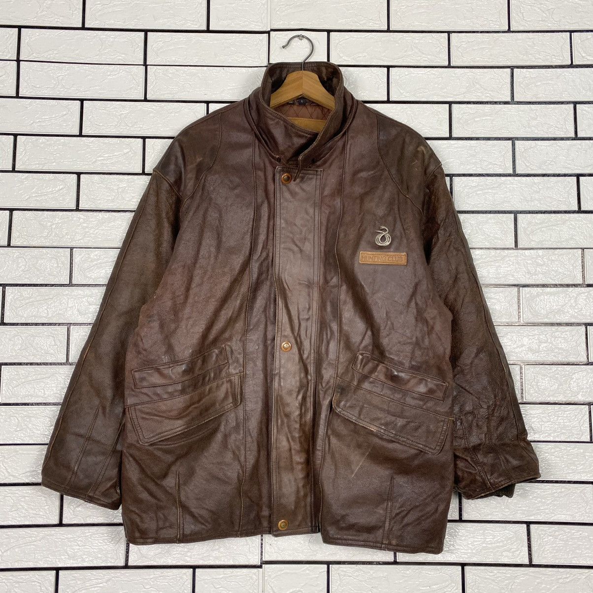 Japanese Brand 🔥VINTAGE LEATHER JACKET BLANKET HUNTING CLUB ISSEY MIYAKE Size US L / EU 52-54 / 3 - 1 Thumbnail