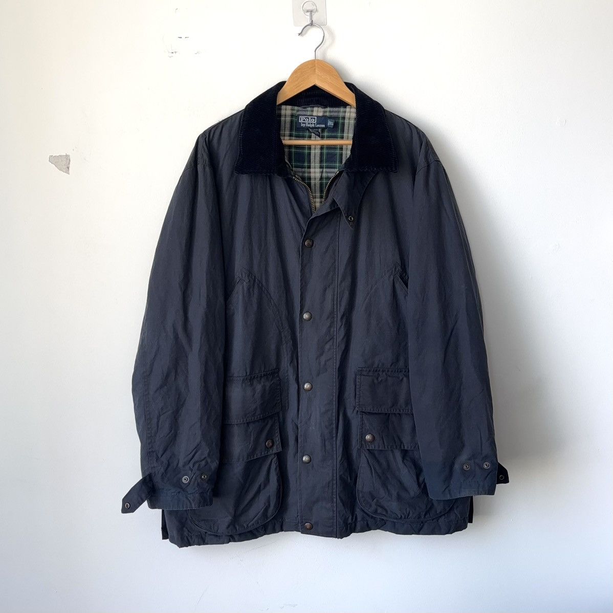 Polo Ralph Lauren Vintage Oilcloth Waxed Cotton Jacket Navy Barn Coat Field Size US XL / EU 56 / 4 - 1 Thumbnail