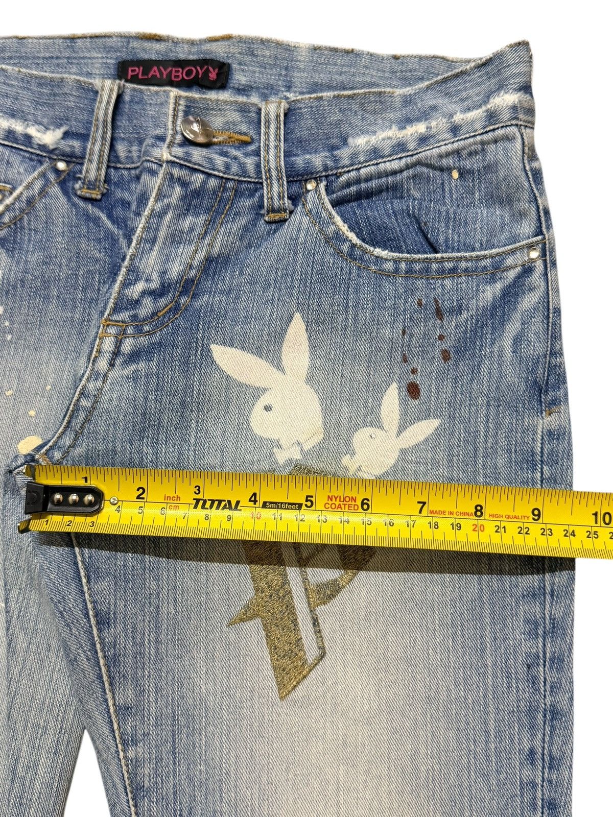 Playboy Vintage Y2K Playboy Faded Wash Paint Splatter Wide Leg Flare Size 28" / US 6 / IT 42 - 14 Thumbnail
