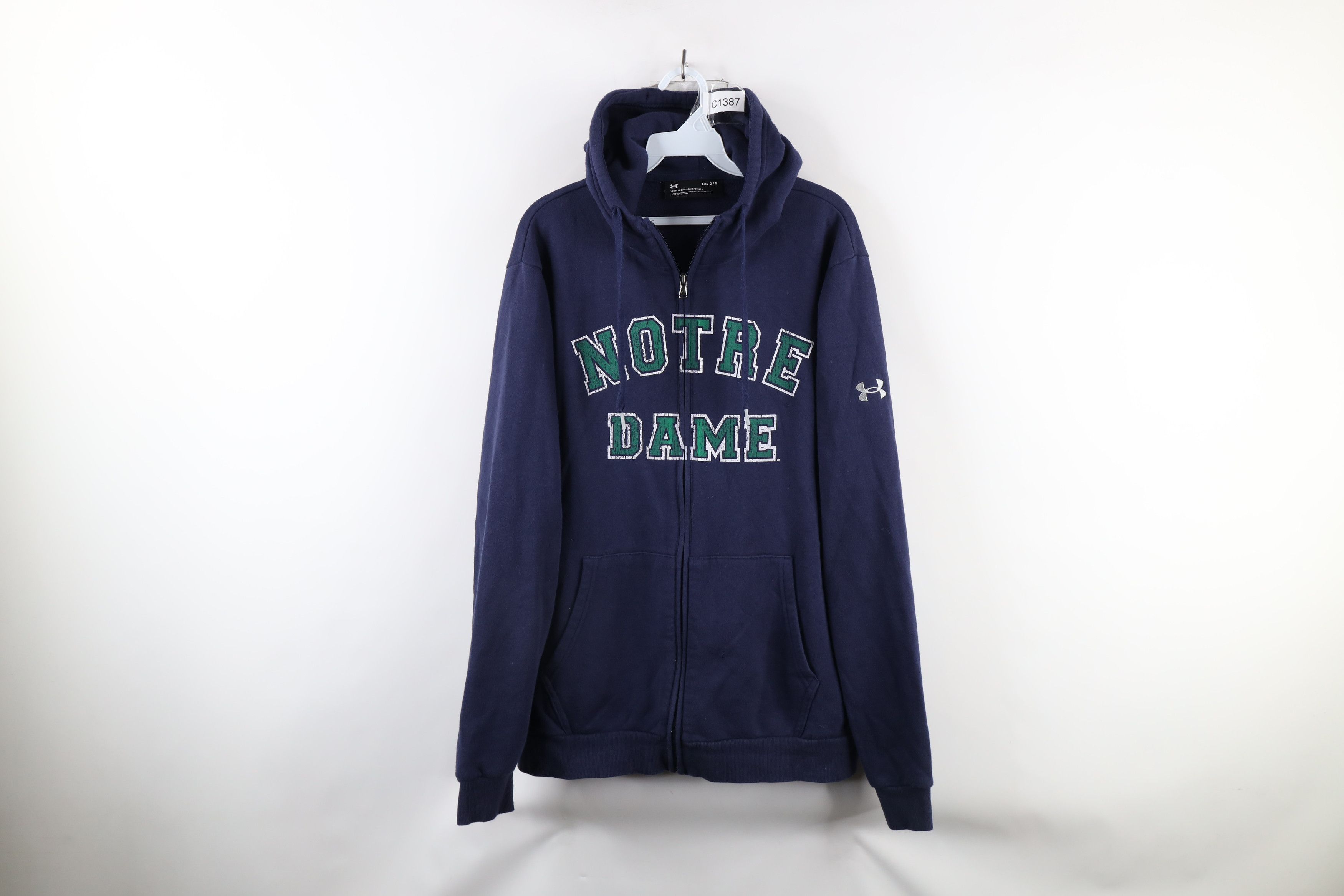 Under Armour × Vintage Under Armour Notre Dame University Full Zip Hoodie Blue Size US L / EU 52-54 / 3 - 1 Thumbnail