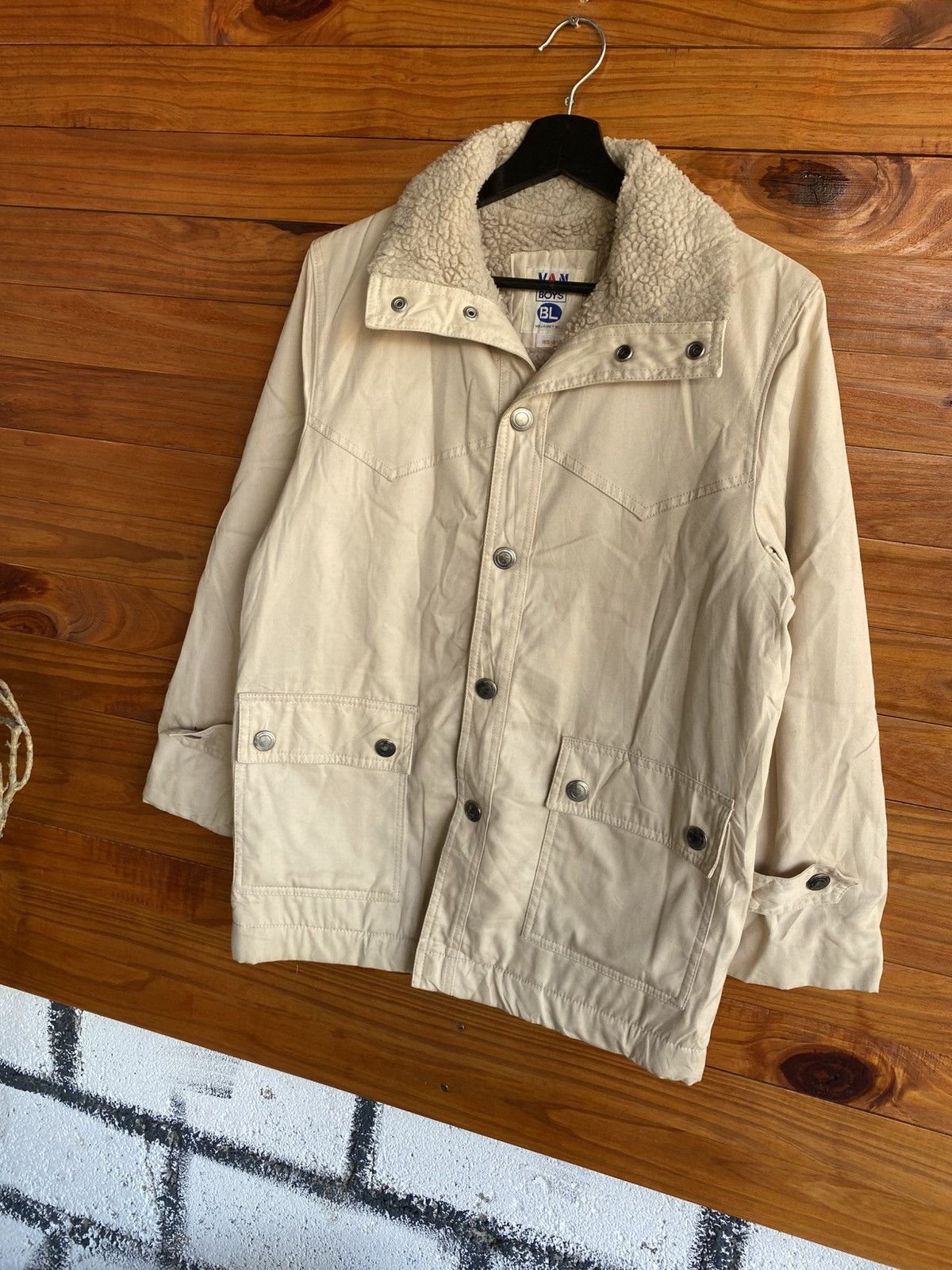 Van Vintage VAN Boys Sherpa Collar Beige Utility Jacket – 1980s Size US S / EU 44-46 / 1 - 4 Thumbnail