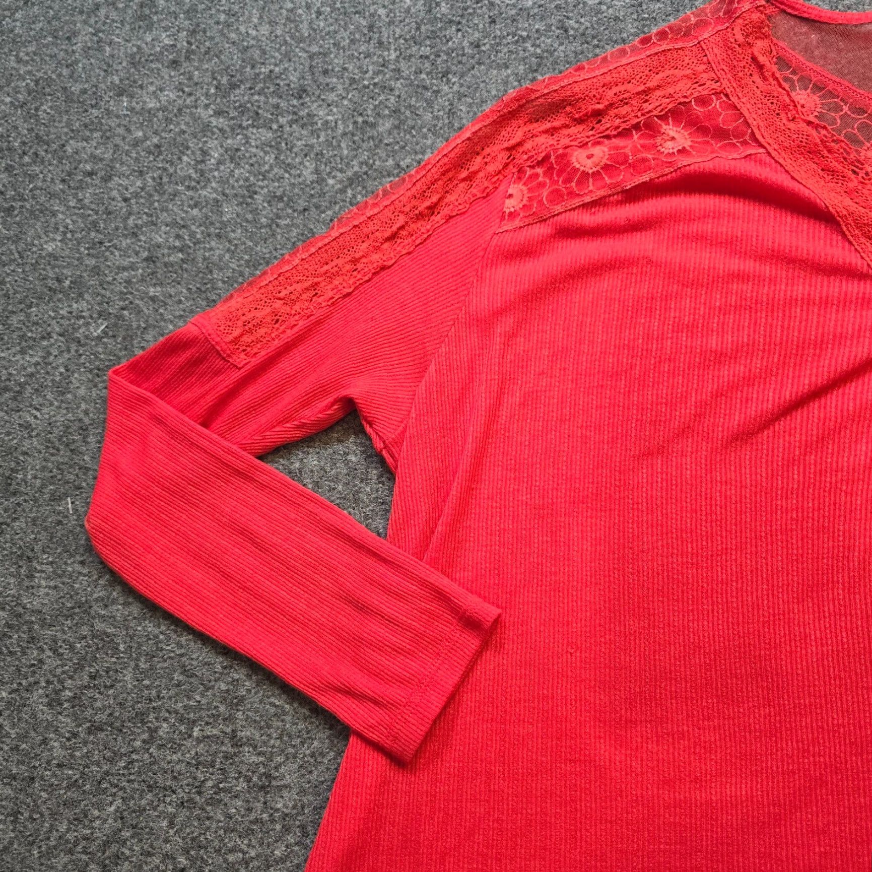 Free People Free People Top Womens Size Large Red Ribbed Lace Trim Oversized Casual Boho Size L / US 10 / IT 46 - 4 Thumbnail