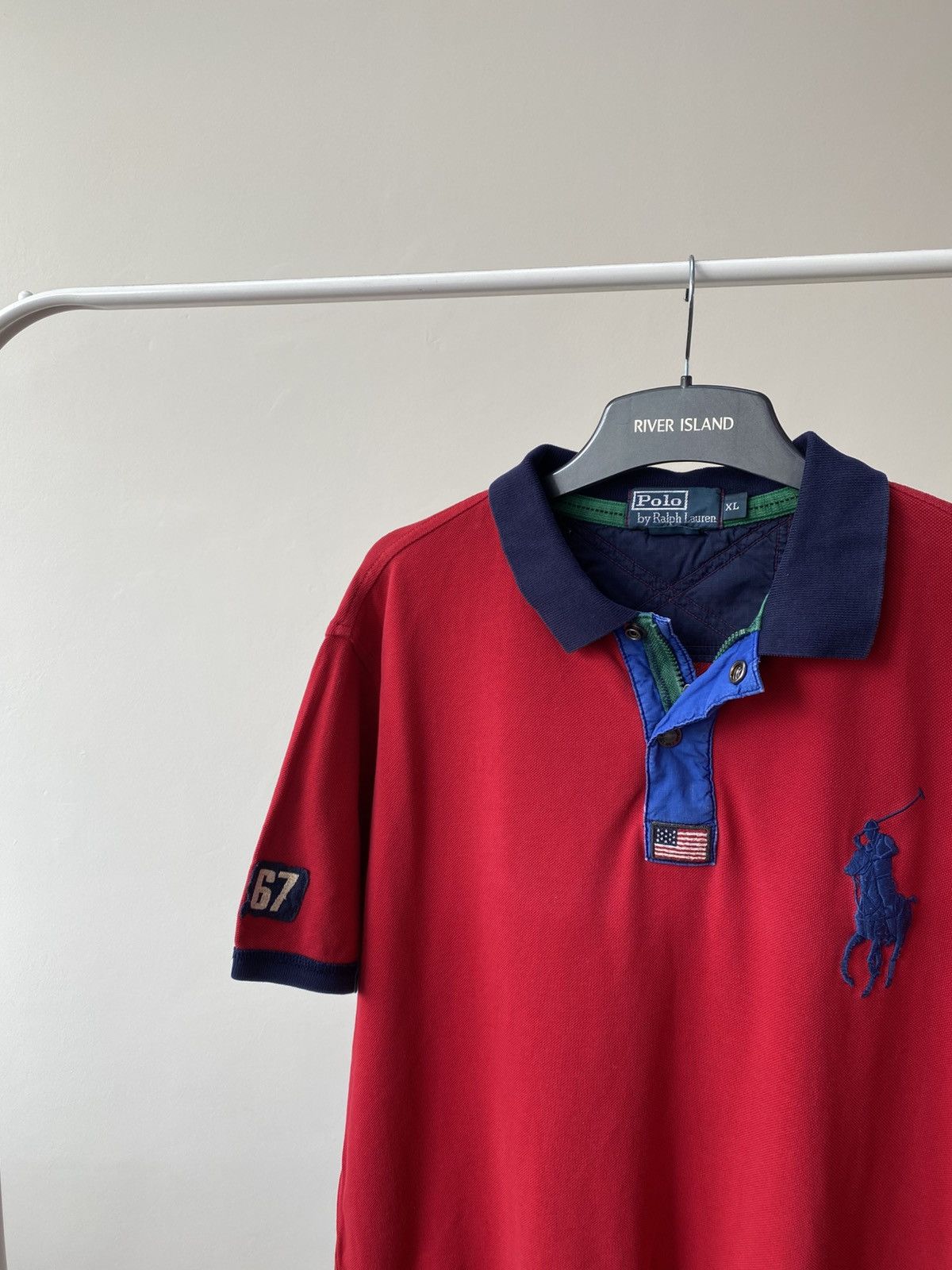 Polo Ralph Lauren × Vintage Vintage Polo Ralph Lauren Red Rugby USA 1/4 Zip Big Pony Size US XL / EU 56 / 4 - 6 Thumbnail