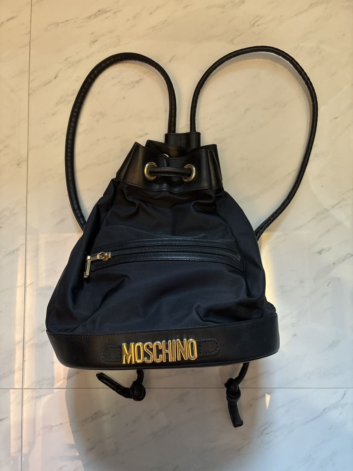 Moschino Vintage Moschino Black Drawstring Backpack Size ONE SIZE - 1 Thumbnail