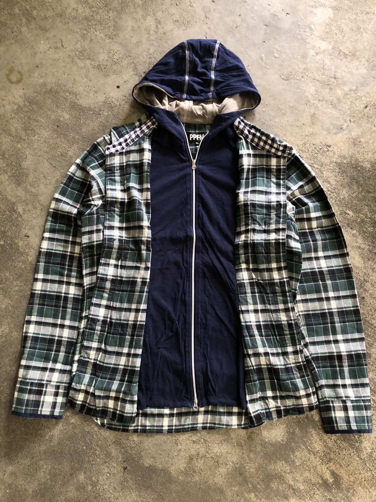 image of If Six Was Nine x Ppfm Japanese Ppfm Double Layer Plaid Shirt Lgb Style in Green Plaid (Size XL)