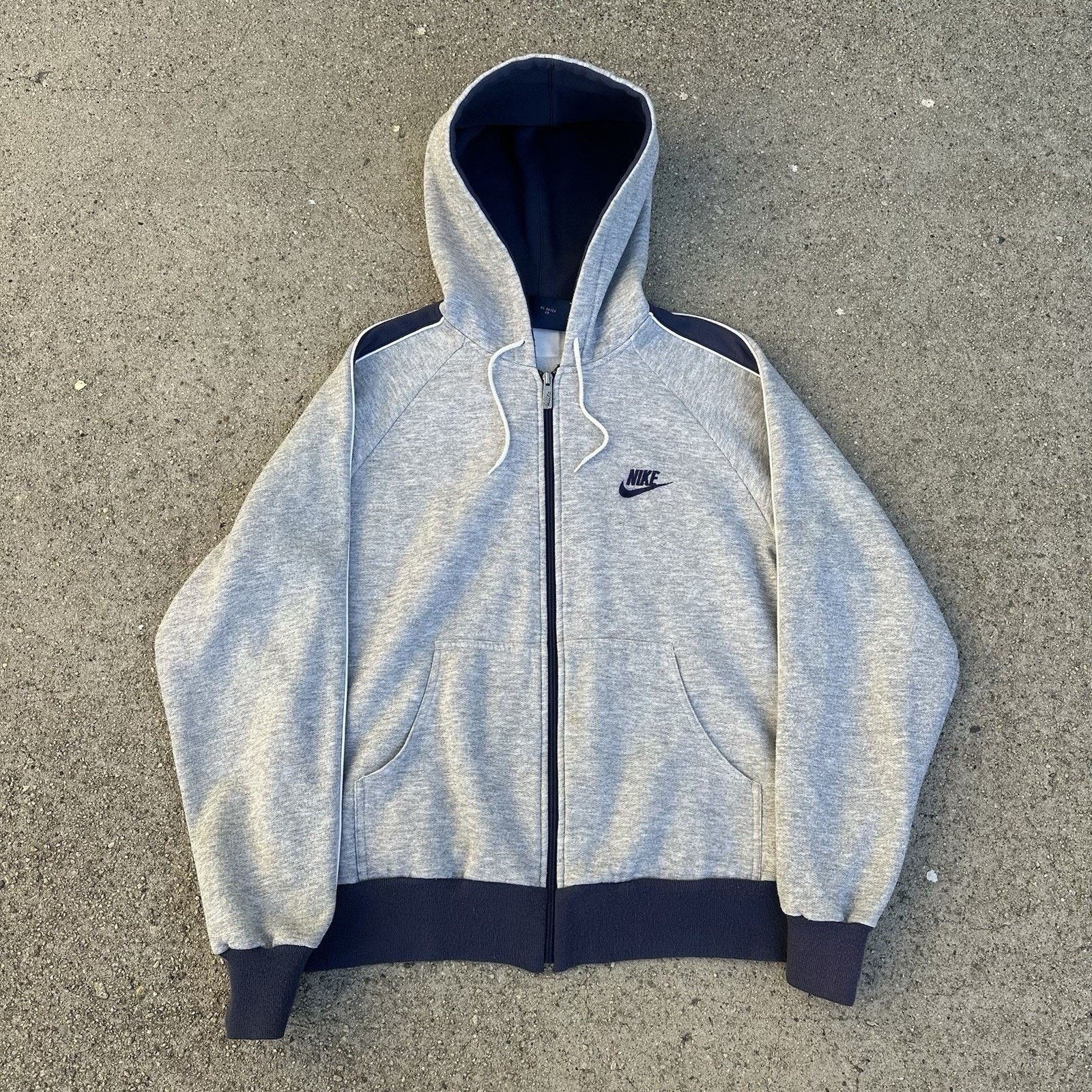 Nike × Vintage Vintage 80s Nike Blue Tag Full Zip Up Gray Hoodie Large Size US L / EU 52-54 / 3 - 1 Thumbnail