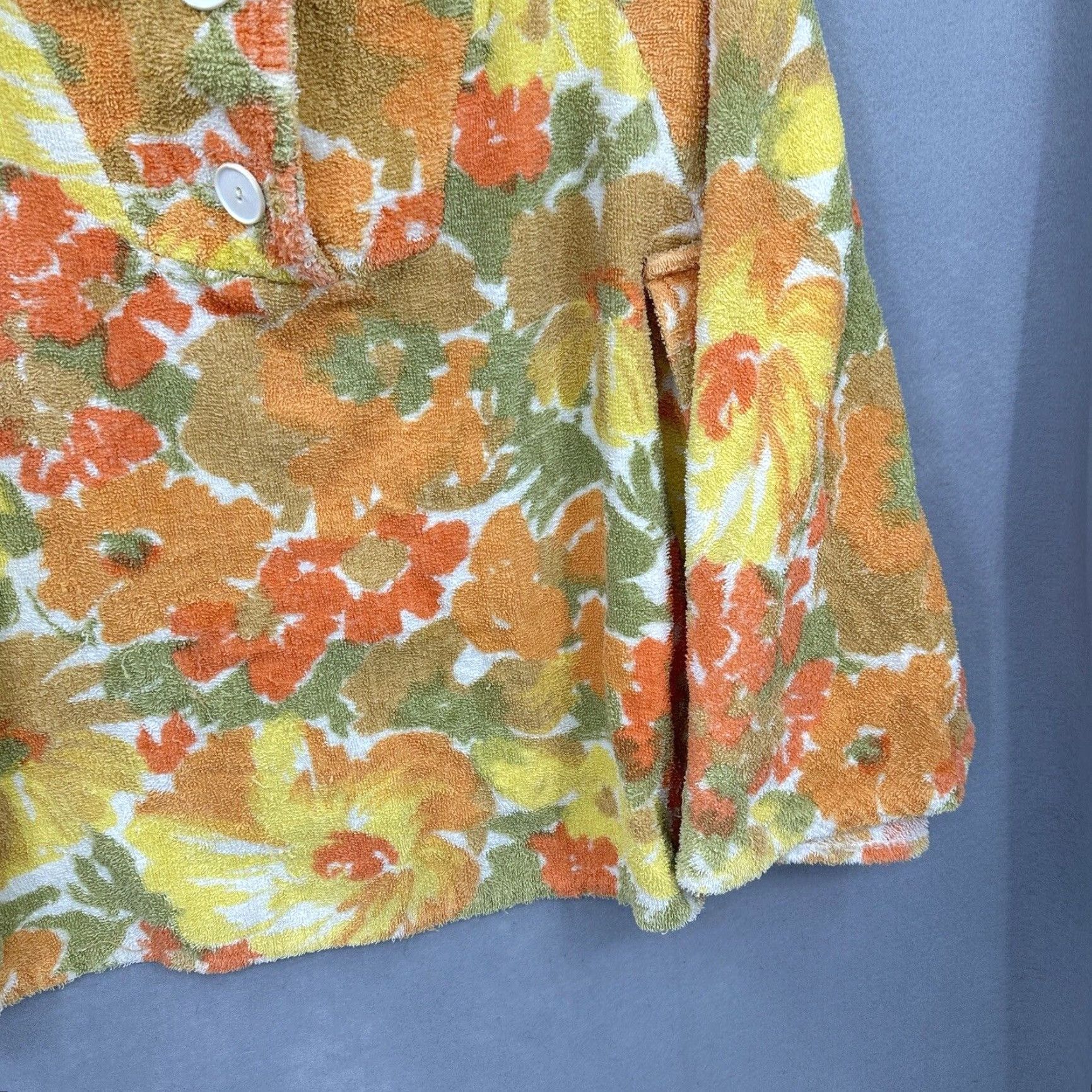 Etro VINTAGE Jaybro Cotton Terrycloth Poncho Orange Flower Casual 1970s Hippy One Size Womens Size ONE SIZE - 5 Thumbnail
