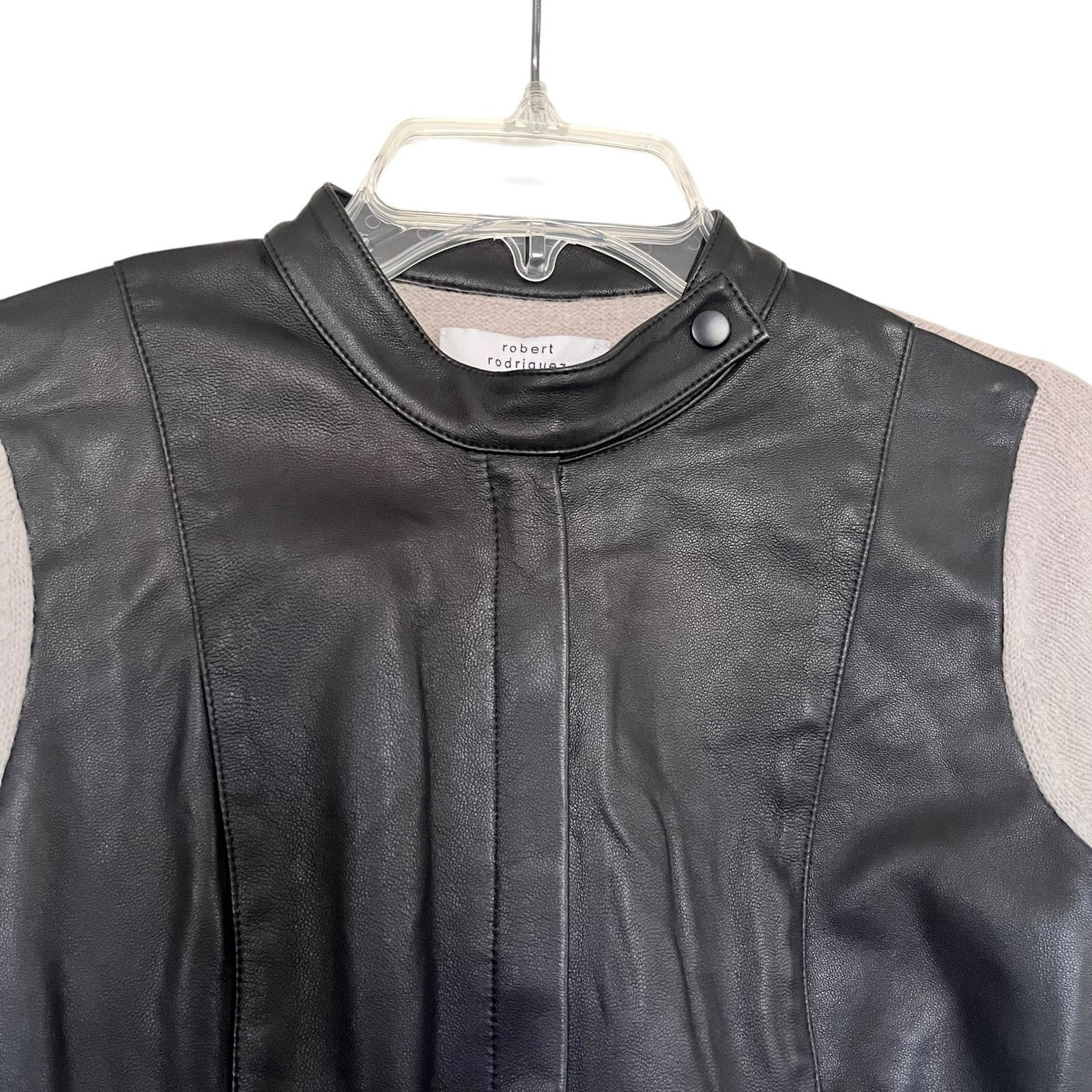 Robert Rodriguez Robert Rodriguez Black Leather Beige Knit Motorcycle Jacket Size S / US 4 / IT 40 - 3 Thumbnail