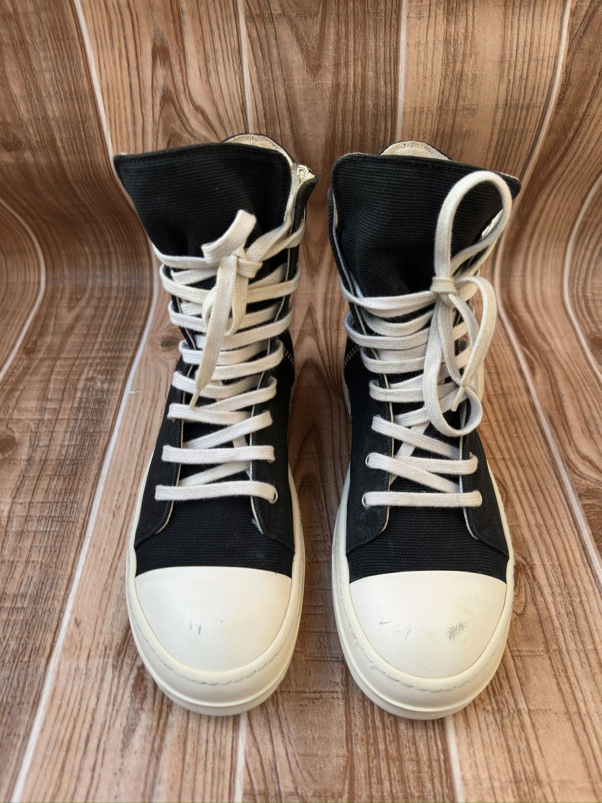 Rick Owens Rick Owens DRKSHDW Canvas Ramones Embroidered Logo Hightops Size US 7.5 / EU 40-41 - 3 Thumbnail