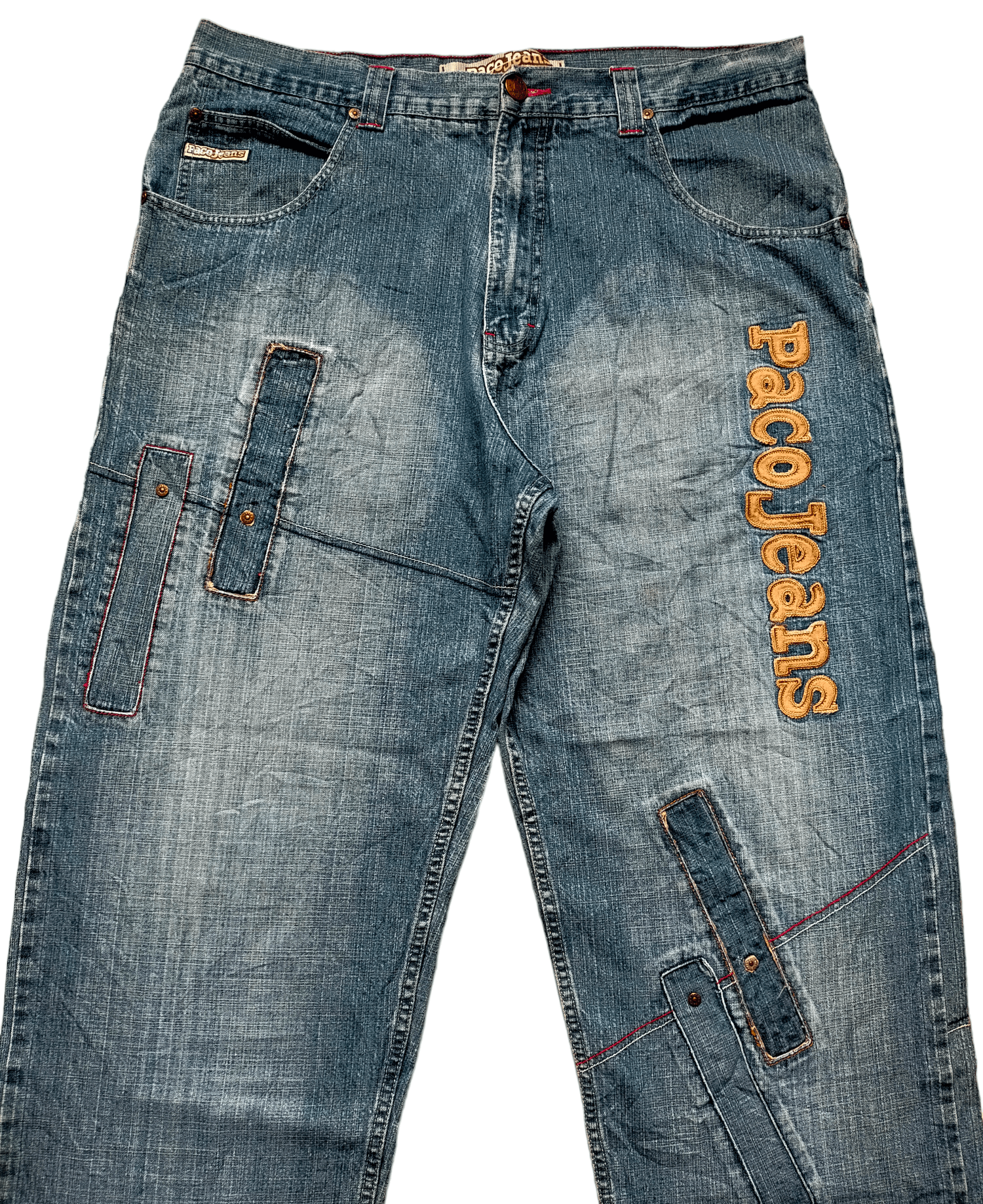 Japanese Brand Paco Jeans Patchwork Embroidered Baggy Jeans Size US 37 - 3 Thumbnail
