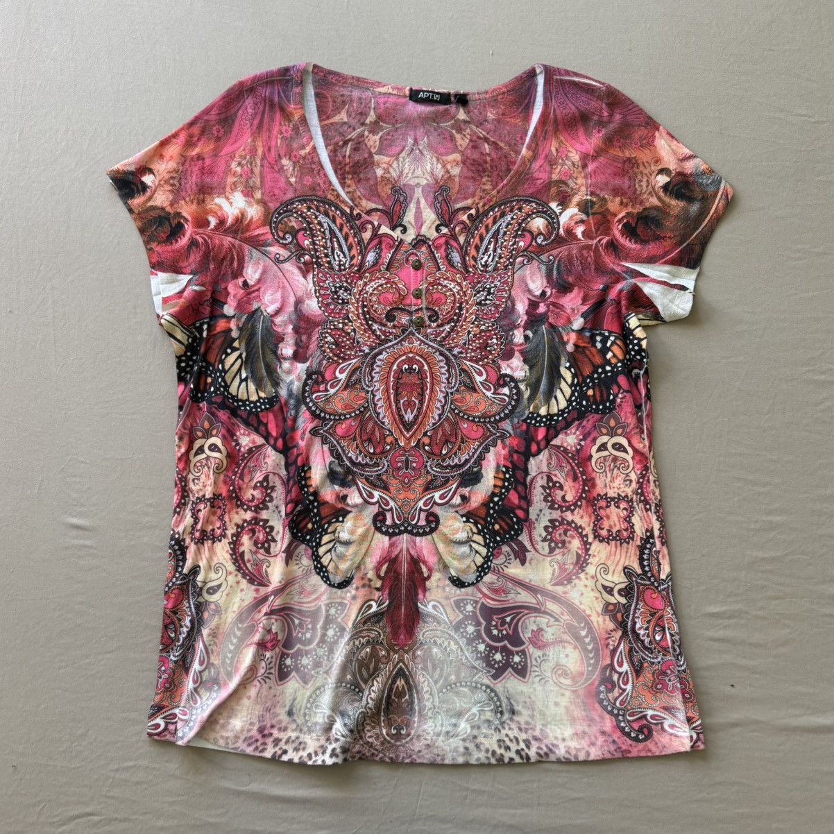 Apt. 9 Y2K Early 2000s Apt 9 Multi Pattern Bejeweled Henley Top Size XL / US 12-14 / IT 48-50 - 1 Thumbnail