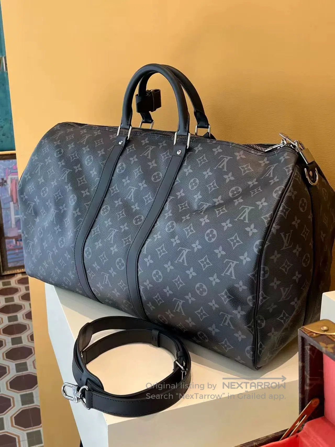 Louis Vuitton LV Black Flower Keepall 55 Bag. Size ONE SIZE - 3 Thumbnail