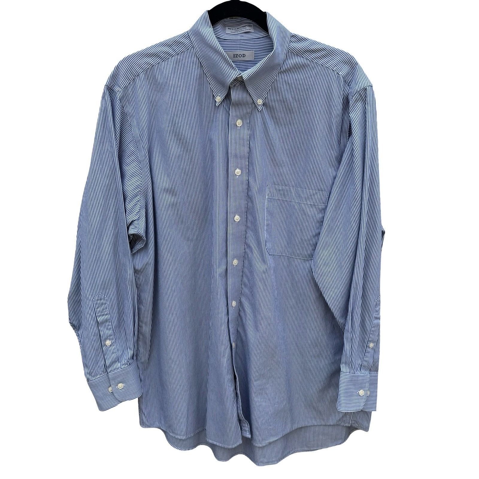 Izod IZOD Vintage Mens Blue Striped 80s 2-Ply Pinpoint Oxford Shi Size US L / EU 52-54 / 3 - 1 Thumbnail