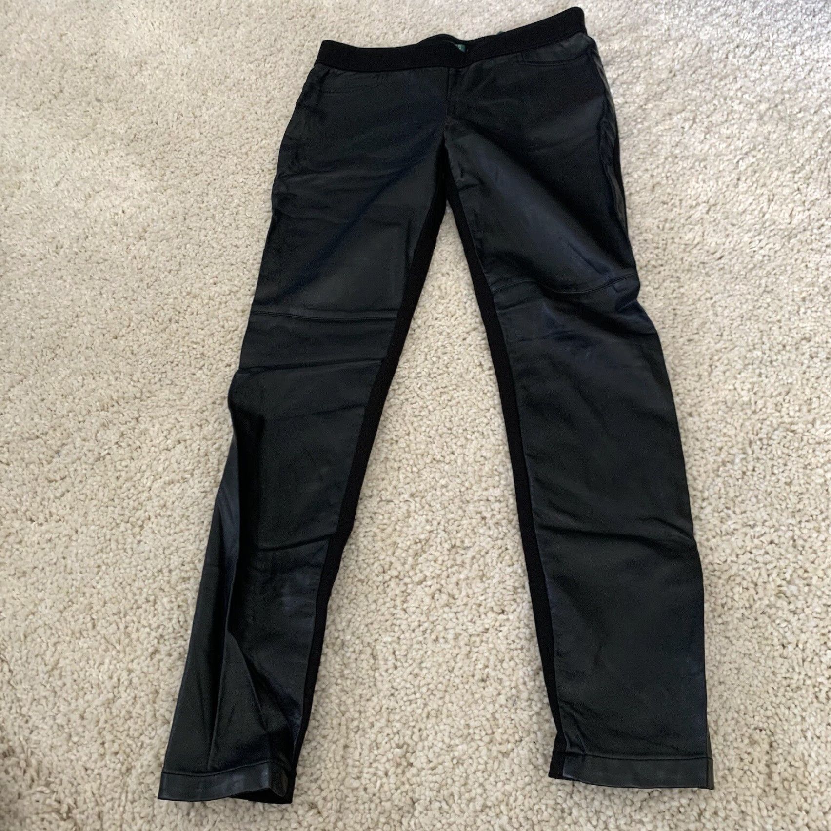 Lauren Ralph Lauren Leggings Womens 6 Faux Leather-Front Black Pull-On Stretch