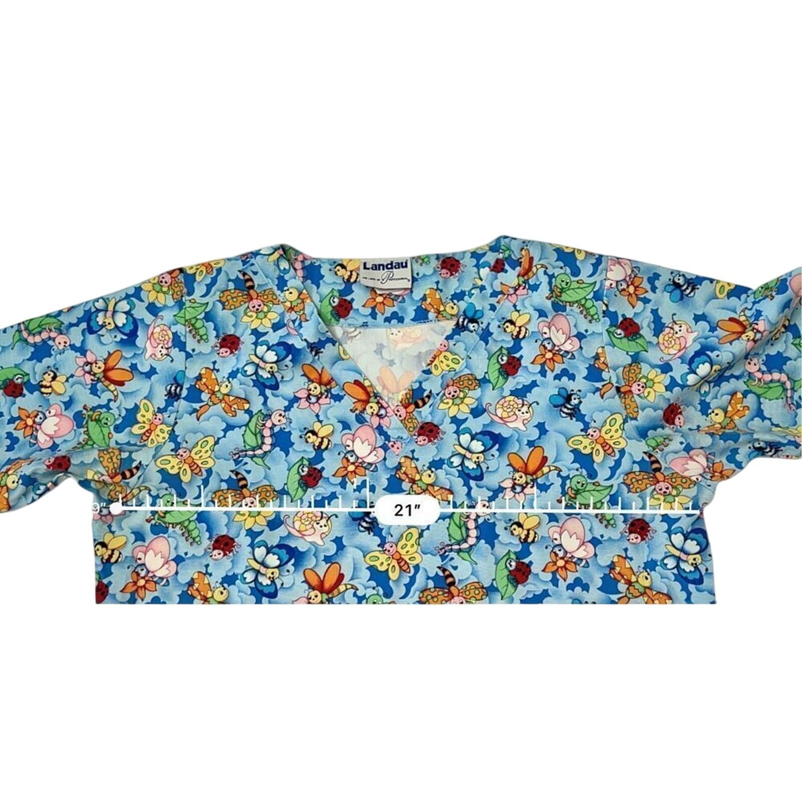 Other Landau Scrub Medical Top MEDIUM Bugs Insects Blue Casual Size M / US 6-8 / IT 42-44 - 5 Thumbnail