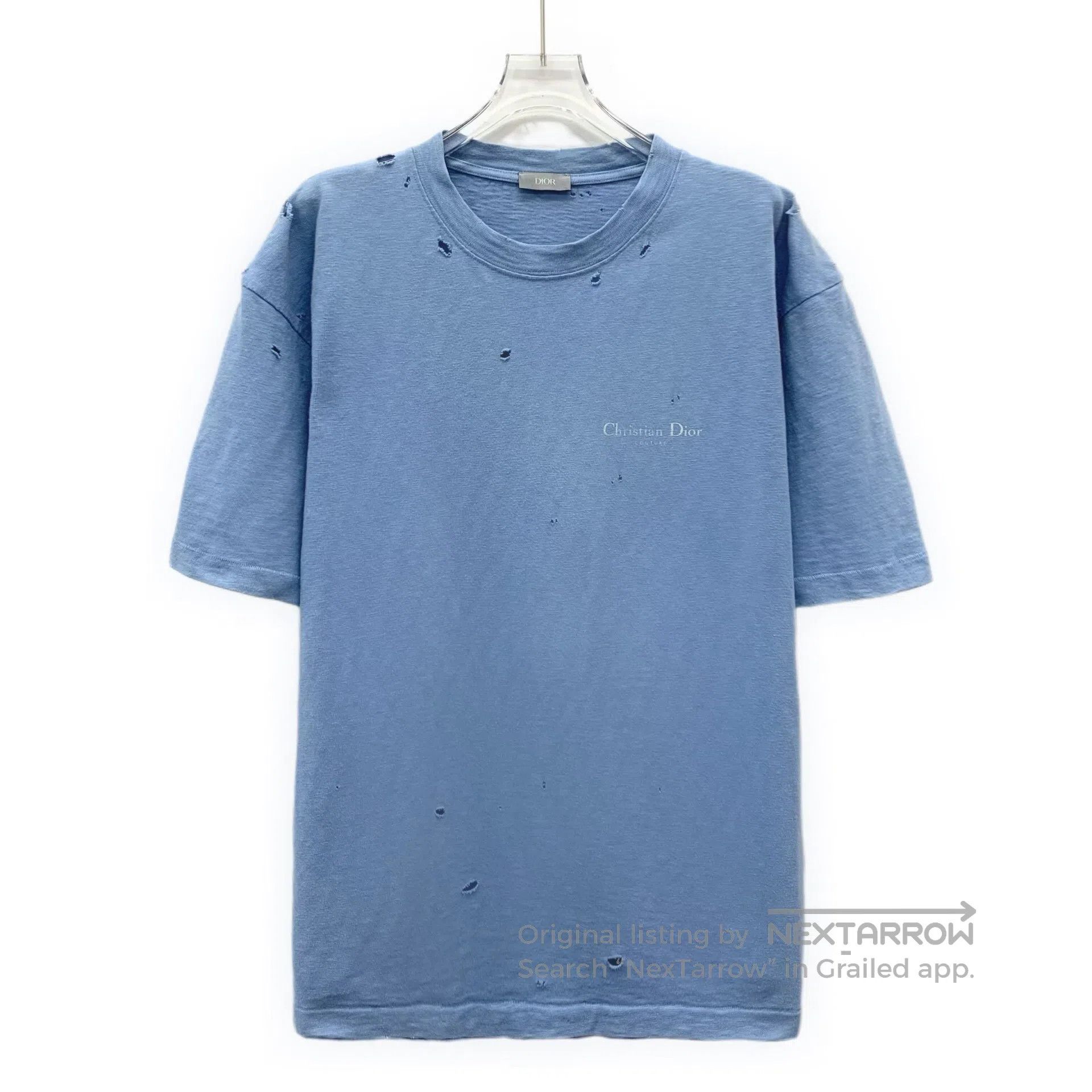 Dior Dior Blue Aged Hole Design Cotton Round Neck Short Sleeve Size US L / EU 52-54 / 3 - 1 Thumbnail