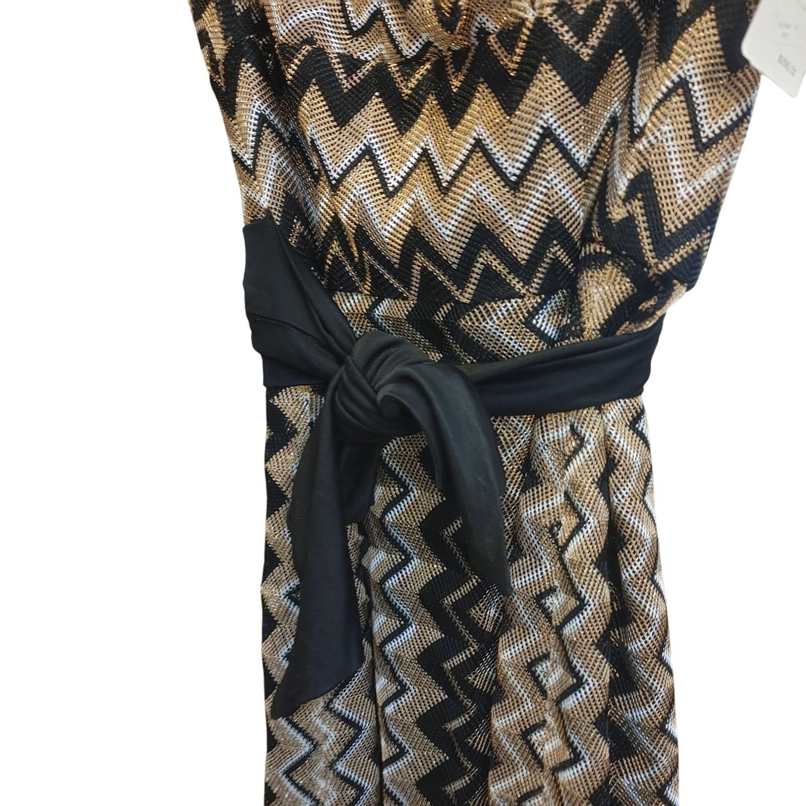 Other Kay Unger NY Women's 2 Gold/Black Zig/Zag Midi Dress Size XS / US 0-2 / IT 36-38 - 3 Thumbnail