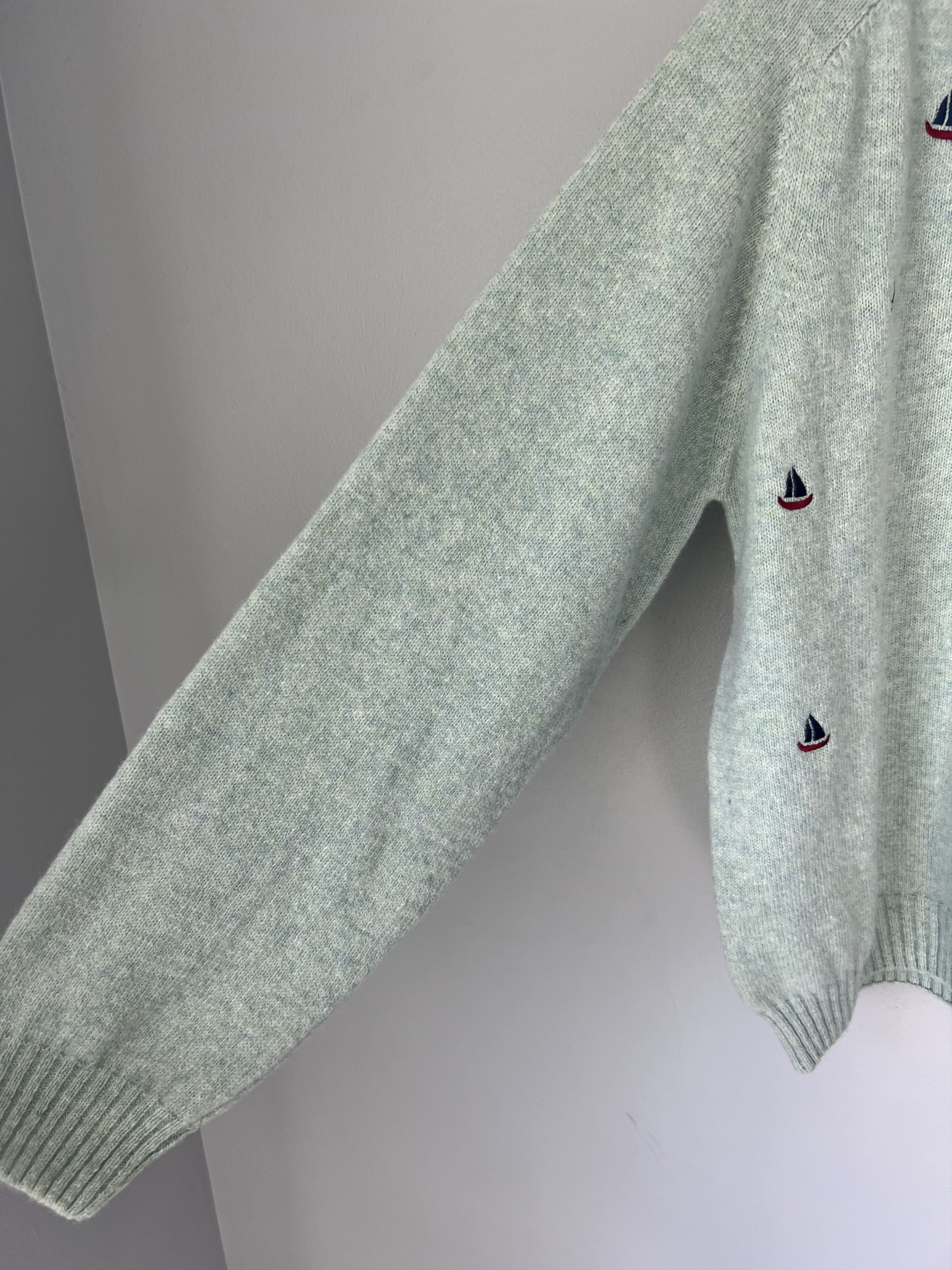 Noah Noah NY Sailboat Embroidered Shetland Wool Sweater in Green Size US XXL / EU 58 / 5 - 4 Thumbnail