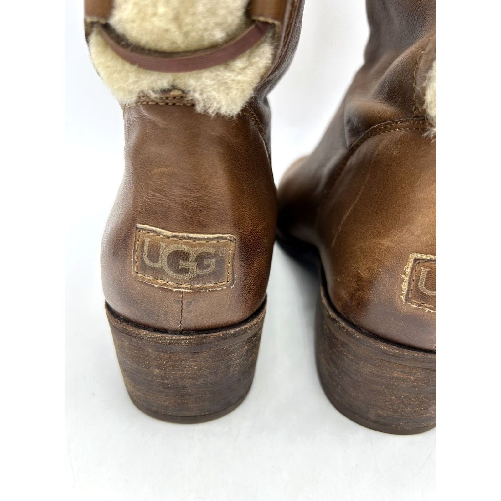 Ugg UGG Boots Womens 7 Brown Cary Wool Leather Mid Calf Pull On Block Heel Read Size US 7 / IT 37 - 7 Thumbnail