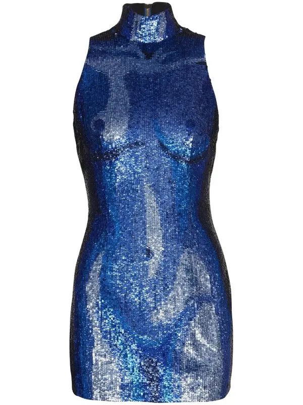 Balmain o1s1wg111225 Sequin Embellished Mini Dress in Blue | Grailed