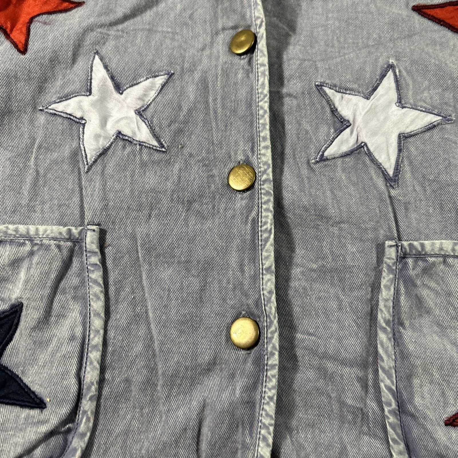 Wrangler Patchwork Denim Shirt Jacket Women Large Retro Rock Stars Size L / US 10 / IT 46 - 5 Thumbnail