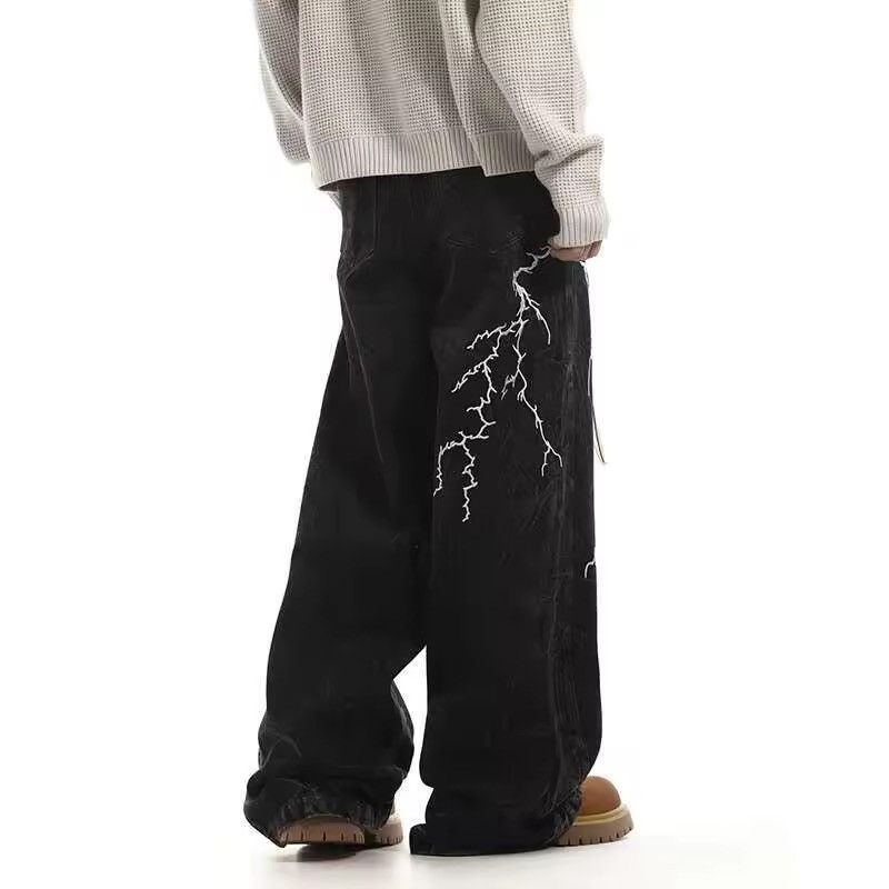 Jean Washed Embroidered High Street Wide Leg Loose Jeans Size US 34 / EU 50 - 2 Thumbnail