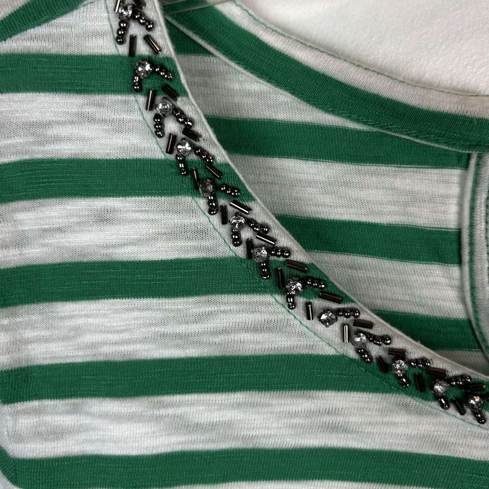 Vintage Chicos Shirt Womens M Striped Green White Casual Bling Collar Kelly Vacation Shirt T-Shirt Womens M Green Striped Casual Bling Collar Kelly Vacation Size M / US 6-8 / IT 42-44 - 4 Thumbnail